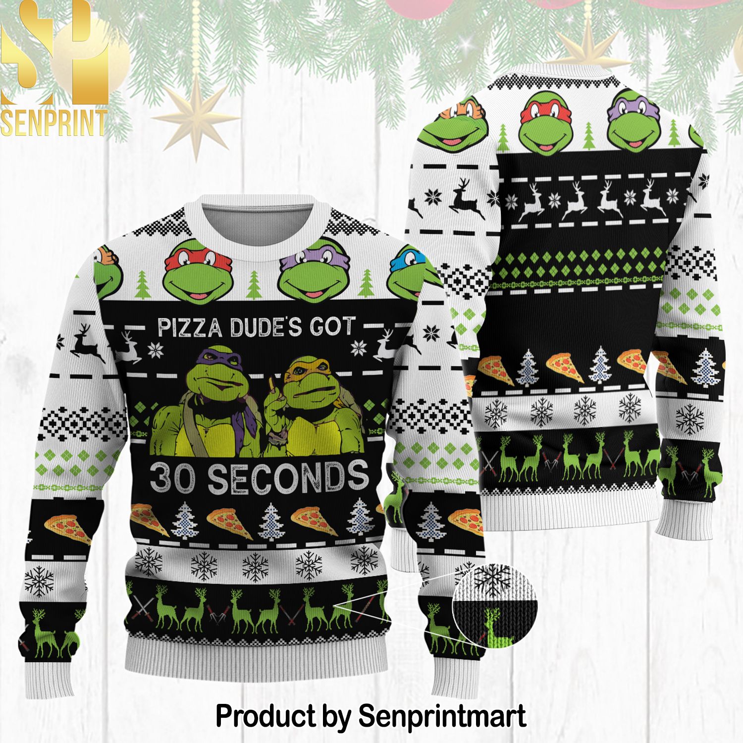 Teenage Mutant Ninja Turtles Pizza Dude’s Got 30 Seconds For Christmas Gifts Ugly Christmas Wool Knitted Sweater