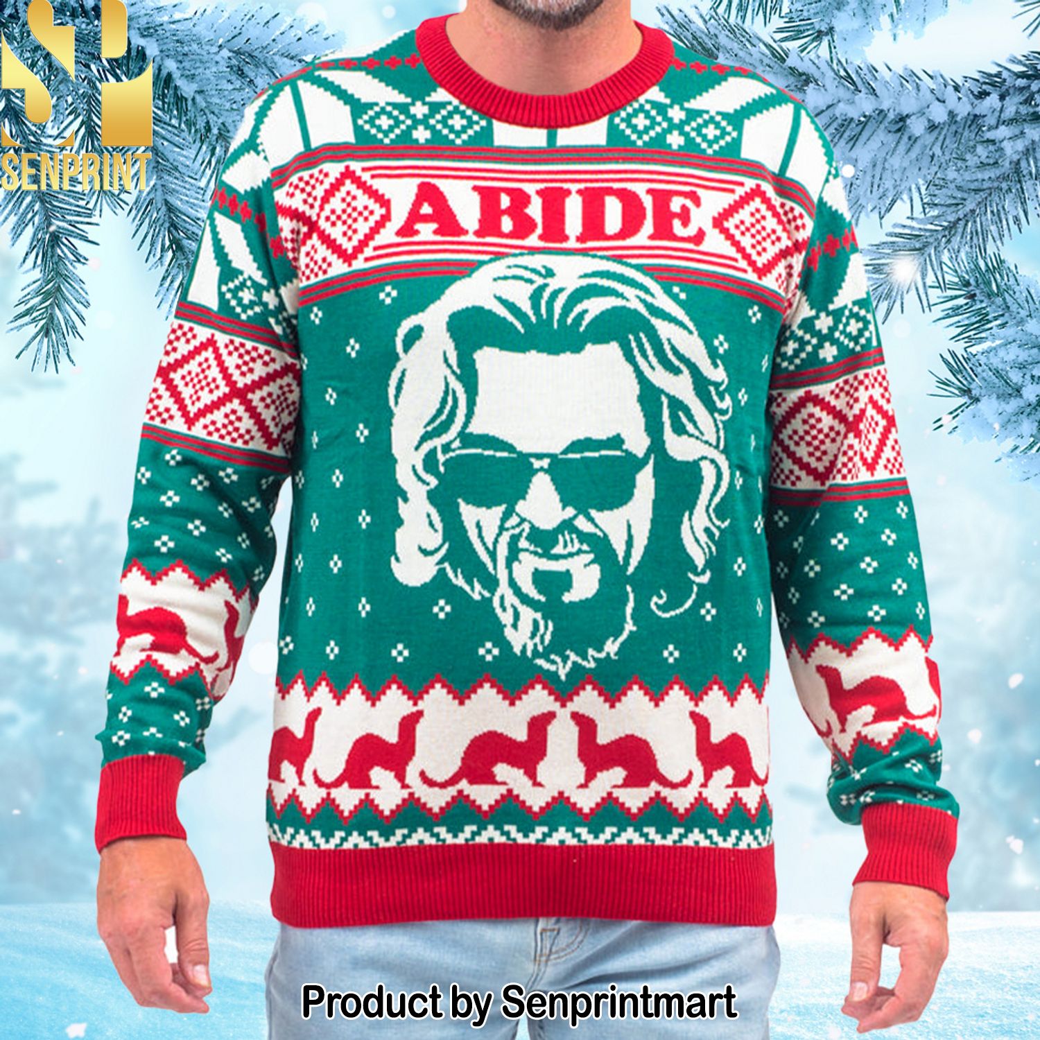 The Big Lebowski Dude Abide Marmot Bowling For Christmas Gifts Ugly Christmas Wool Knitted Sweater
