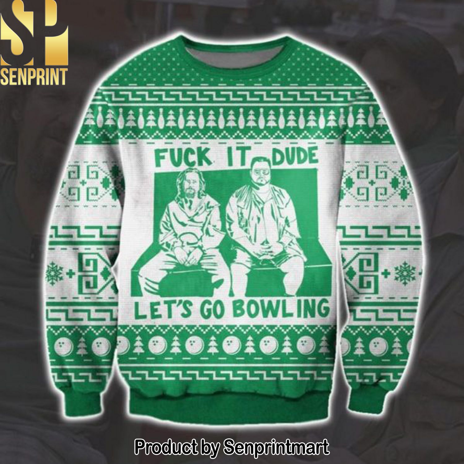 The Big Lebowski Fuck It Dude Let Is Go Bowling Knitting Pattern 3D Print Ugly Sweater
