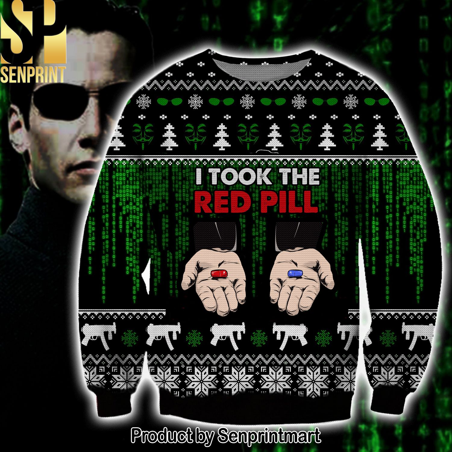 The Maxtrix I took the red pill For Christmas Gifts Christmas Ugly Wool Knitted Sweater