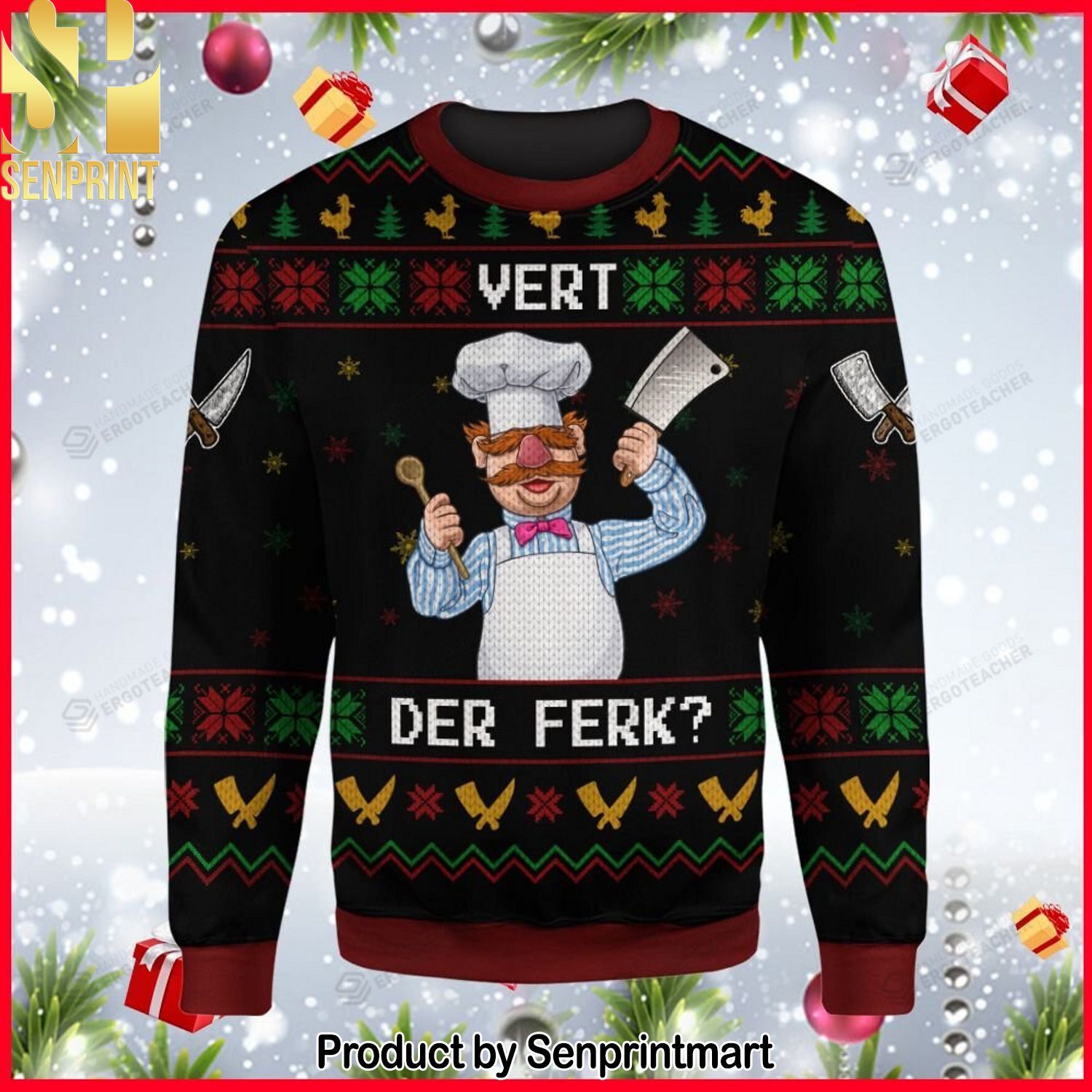 The Muppets Funny Chef Vert Der Ferk For Christmas Gifts Ugly Christmas Wool Knitted Sweater