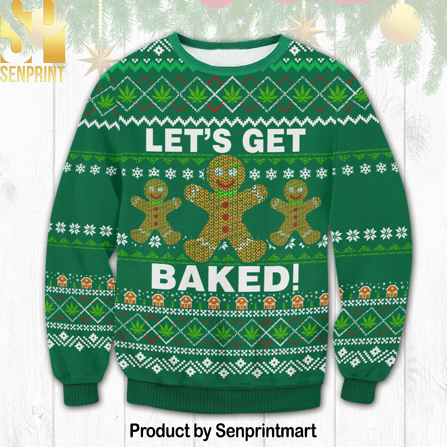 Weed Let’s Get Baked Ugly Christmas Wool Knitted Sweater