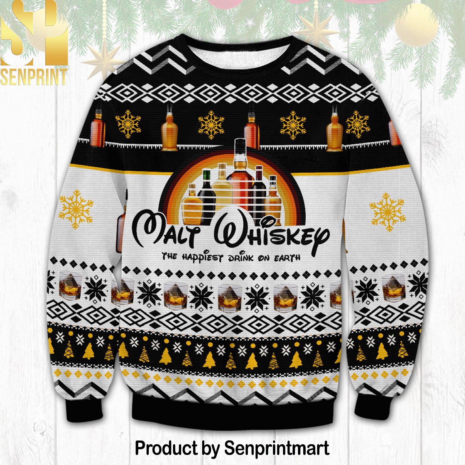 Whisky The Happiest Drink On Earth Ugly Christmas Sweater