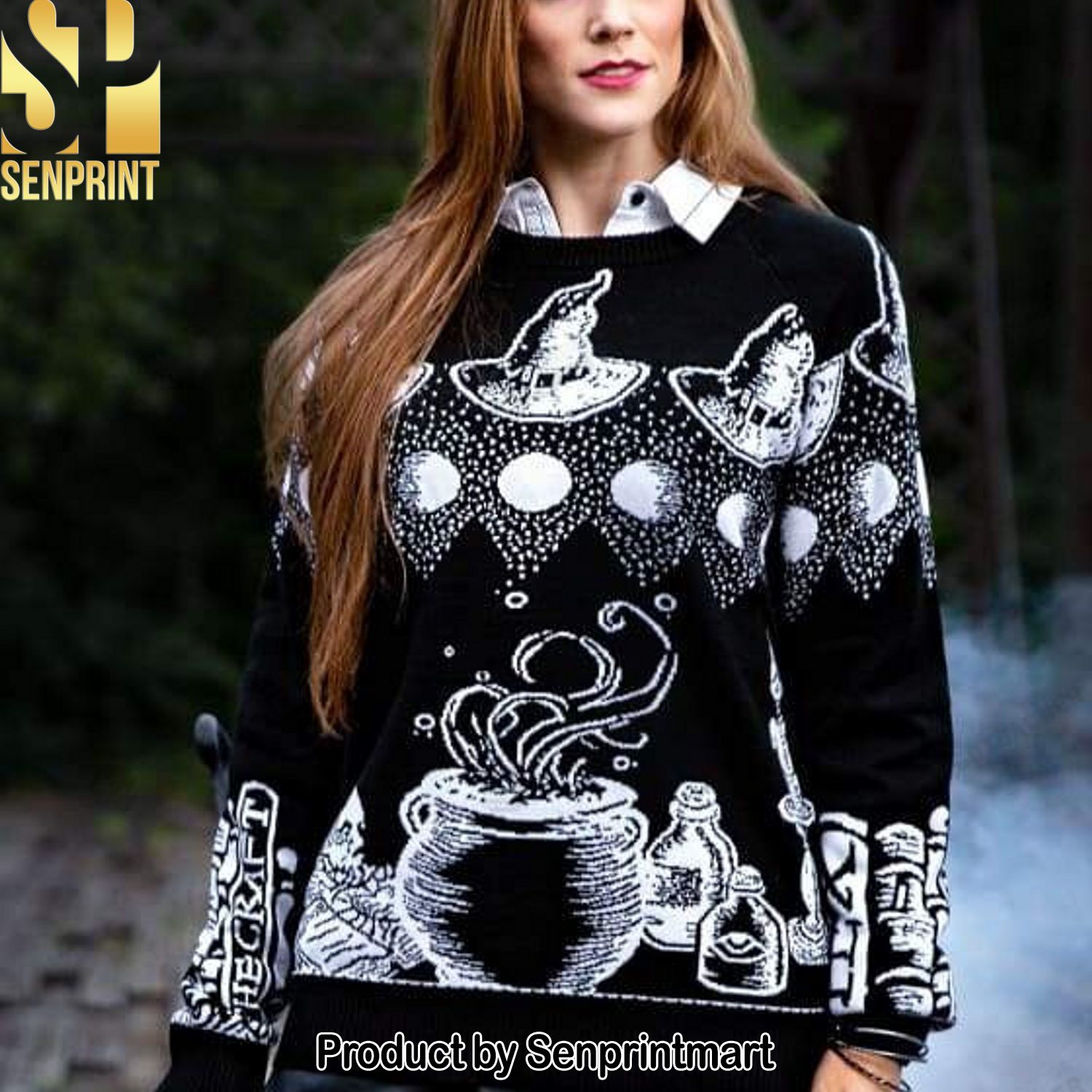 Witch Spellcraft and Curios Halloween Knitting Pattern Ugly Christmas Holiday Sweater