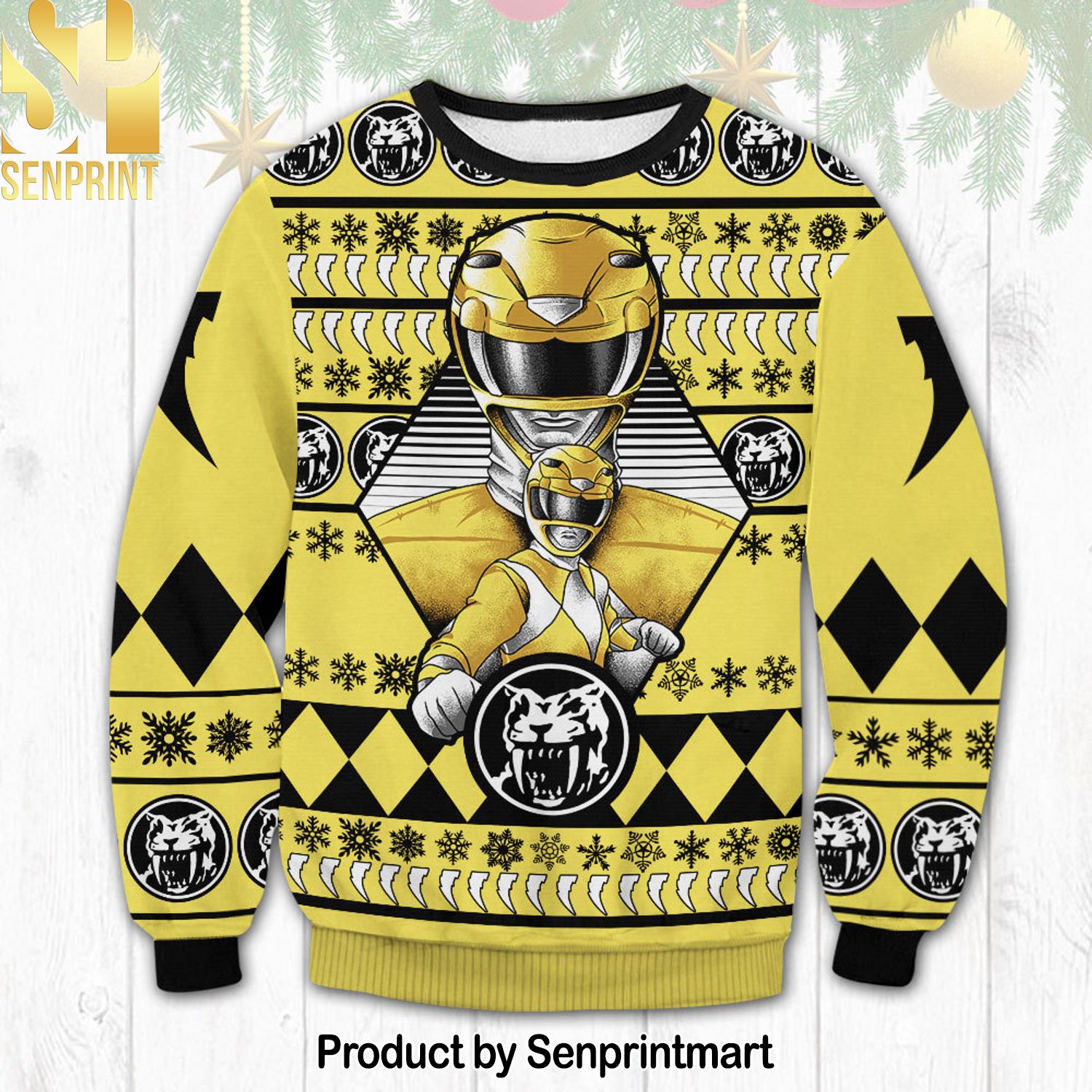 Yellow Power Rangers For Christmas Gifts Ugly Christmas Holiday Sweater