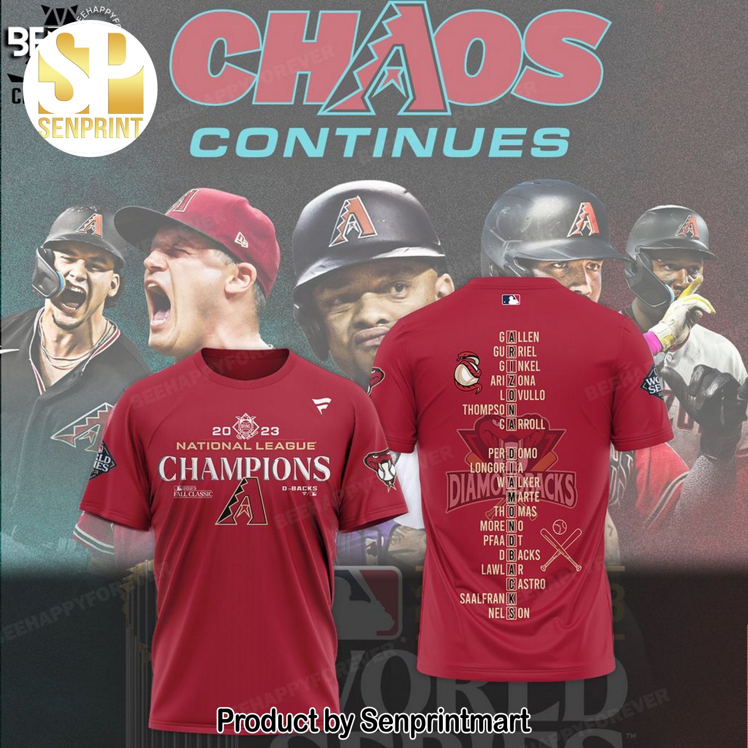 2023 National League Champions Arizona Diamondbacks Red Logo Design Full Print Shirt