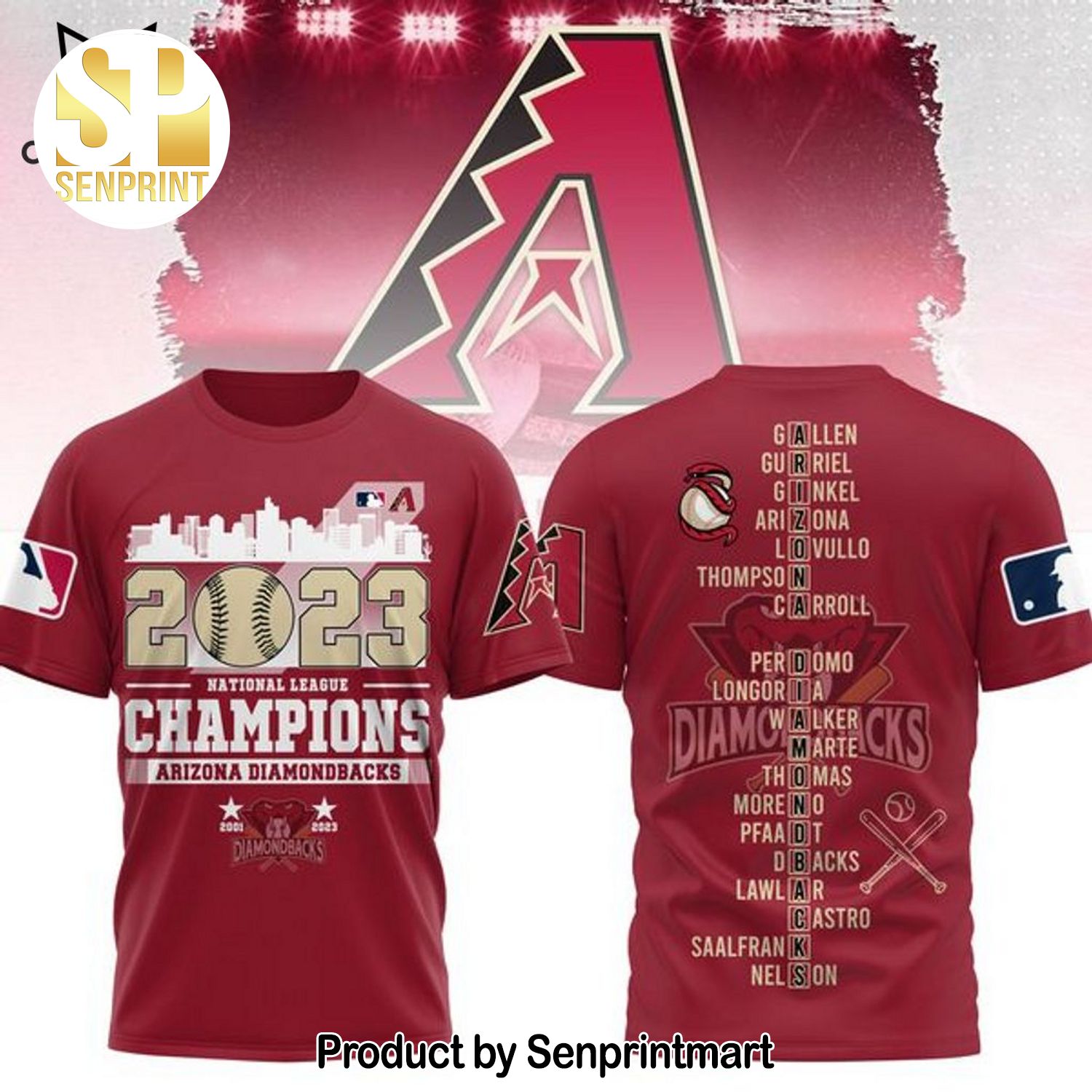 2023 National Lergue Champions Arizona Diamondbacks 2001-2023 Red 3D Full Print Shirt
