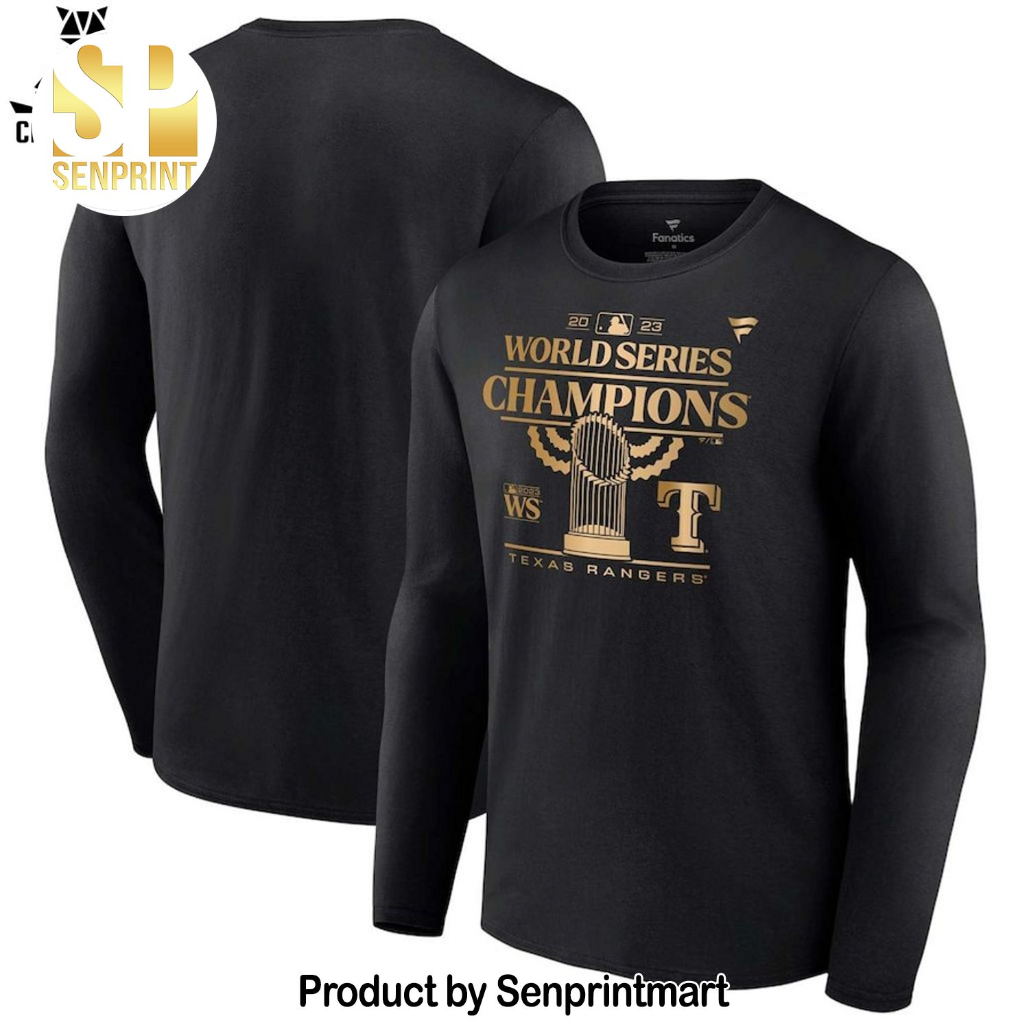2023 World Series Champions Texas Rangers Logo Black Design Full Printed Shirt