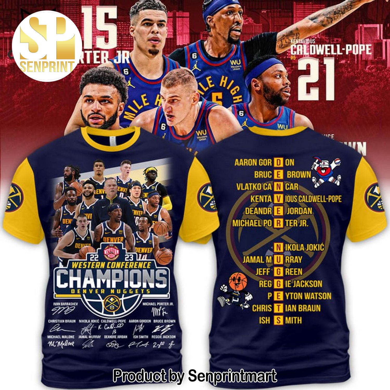 22-23 Western Conference Champions Denver Nuggets Portrait Design All Over Printed Shirt