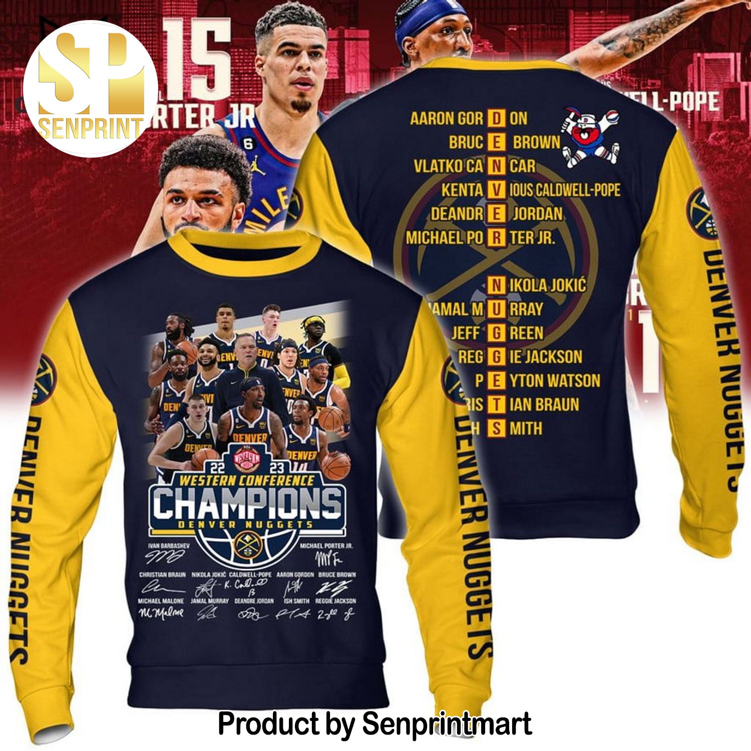 22-23 Western Conference Champions Denver Nuggets Portrait Design All Over Printed Shirt