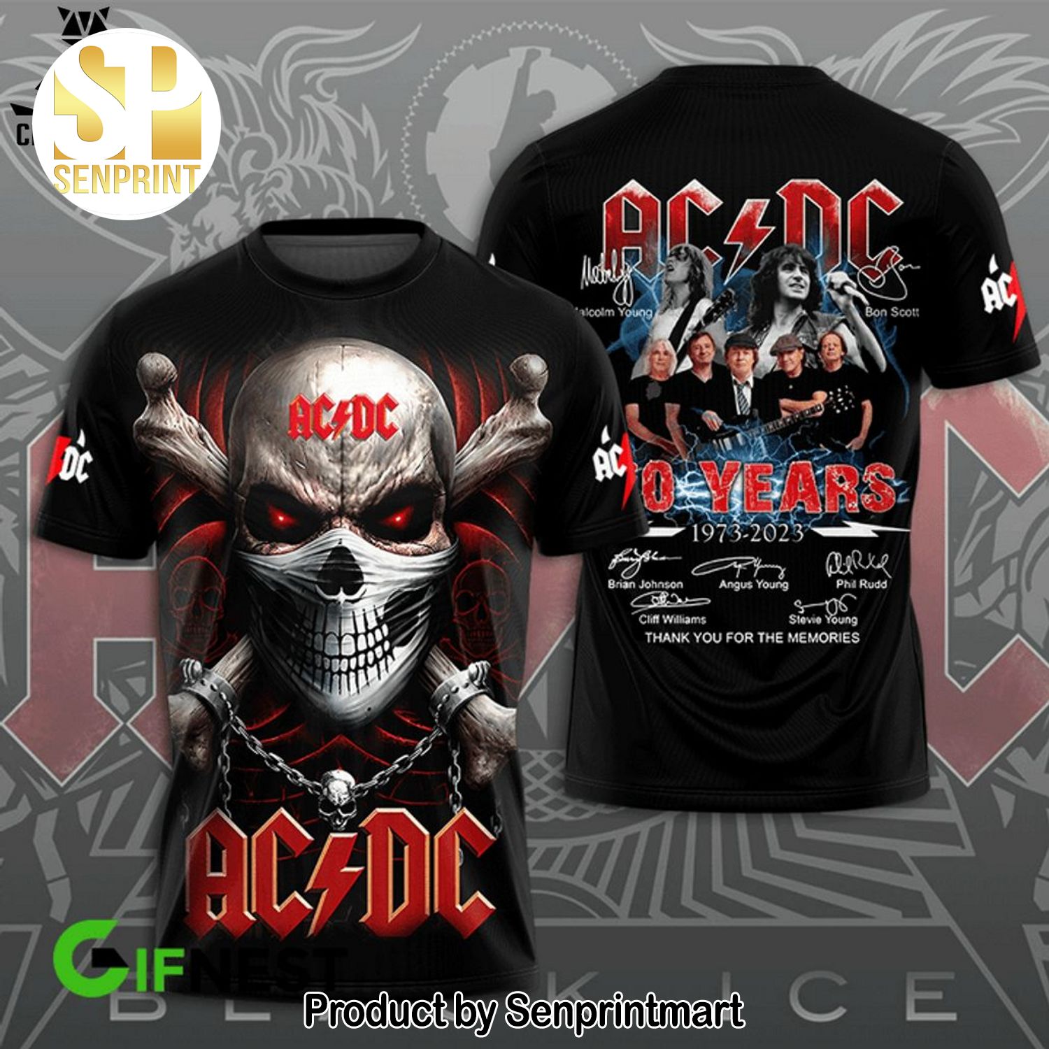 AC DC 50 Years 1973-2023 Thank You For The Memories Full Printed Shirt