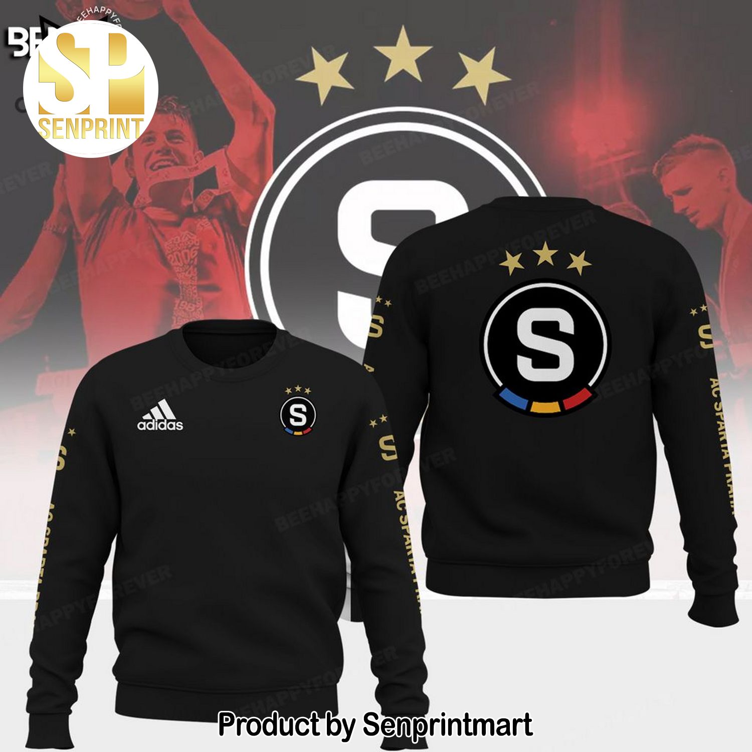 AC Sparta Praha Red Logo Black Design All Over Print Shirt