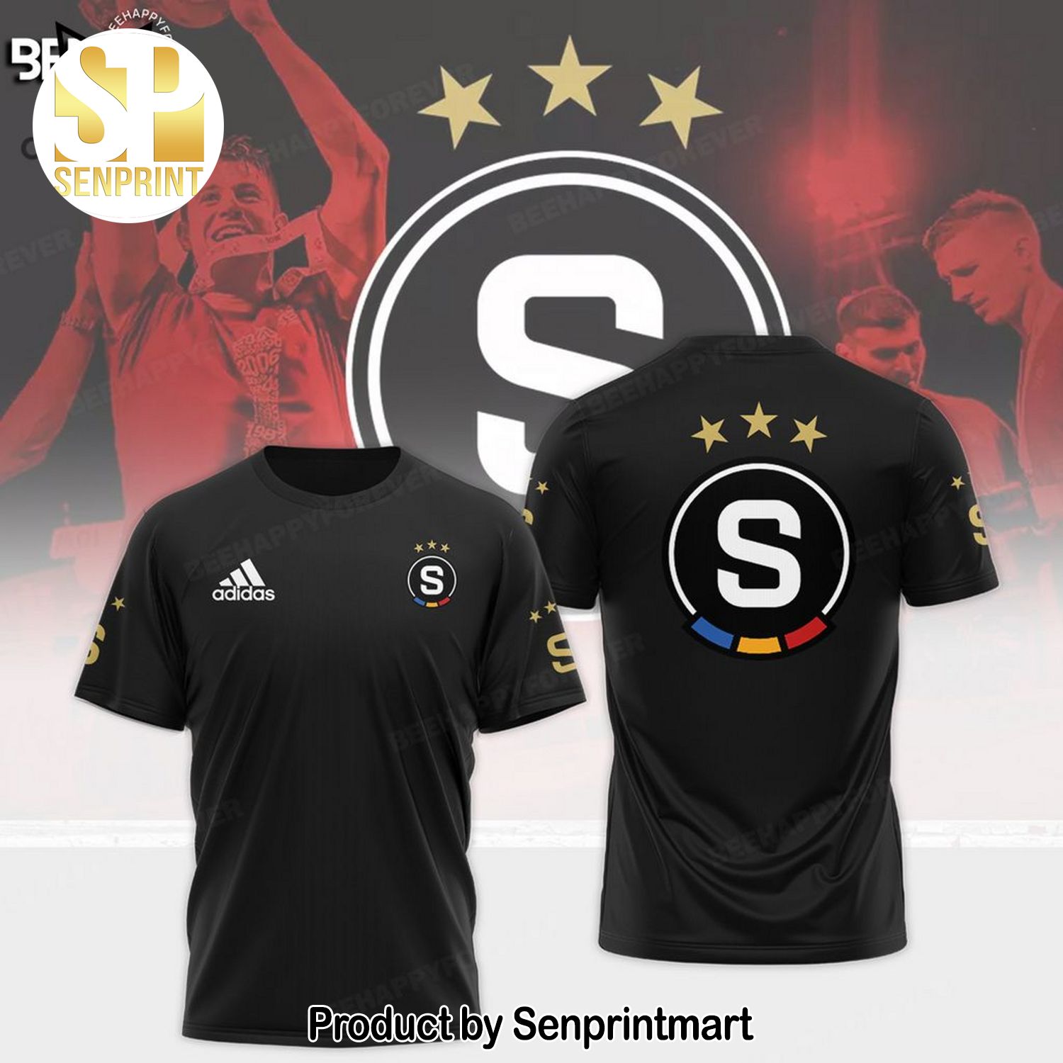 AC Sparta Praha Red Logo Black Design All Over Print Shirt
