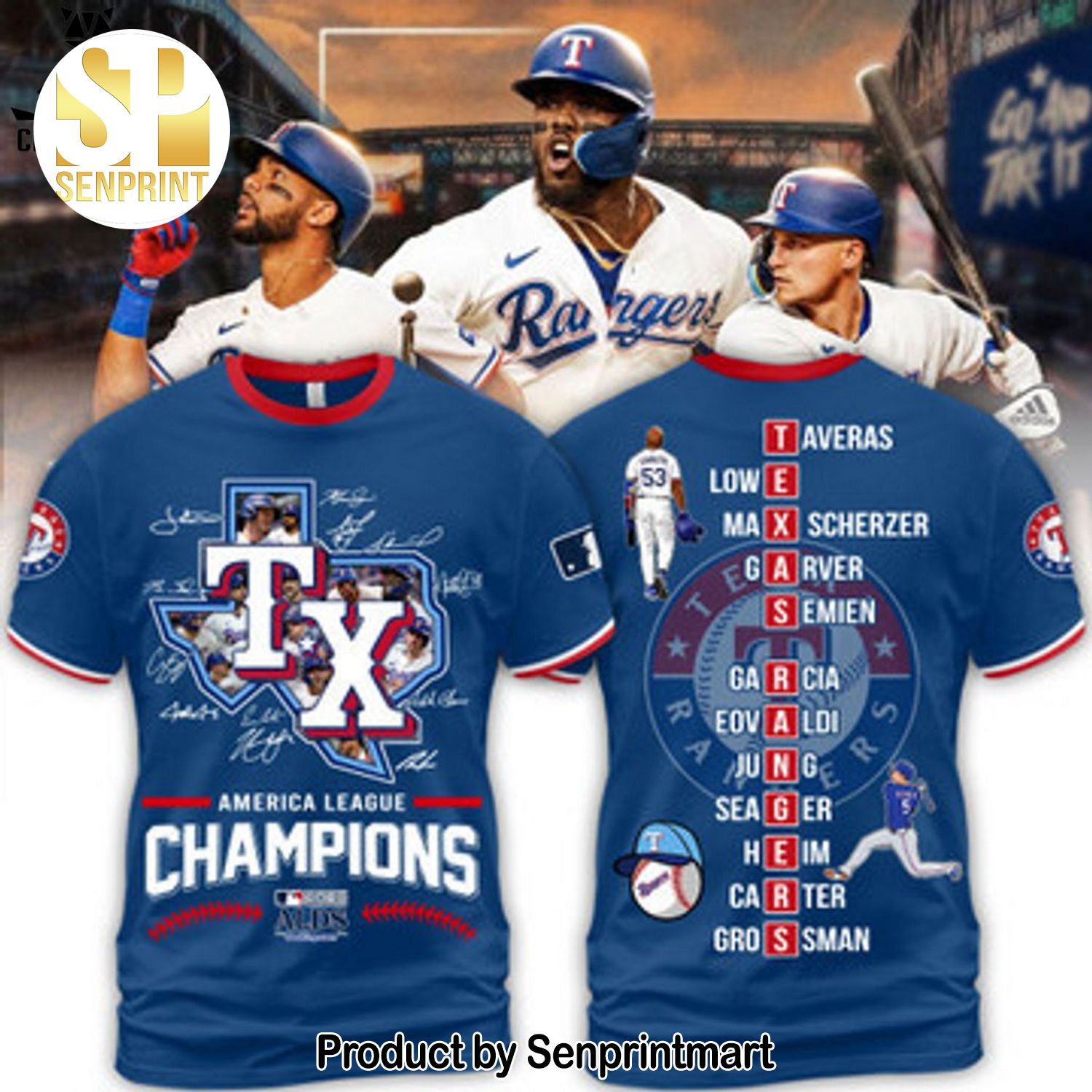 American League Champions Texas Rangers List Member Blue 3D All Over Print Shirt