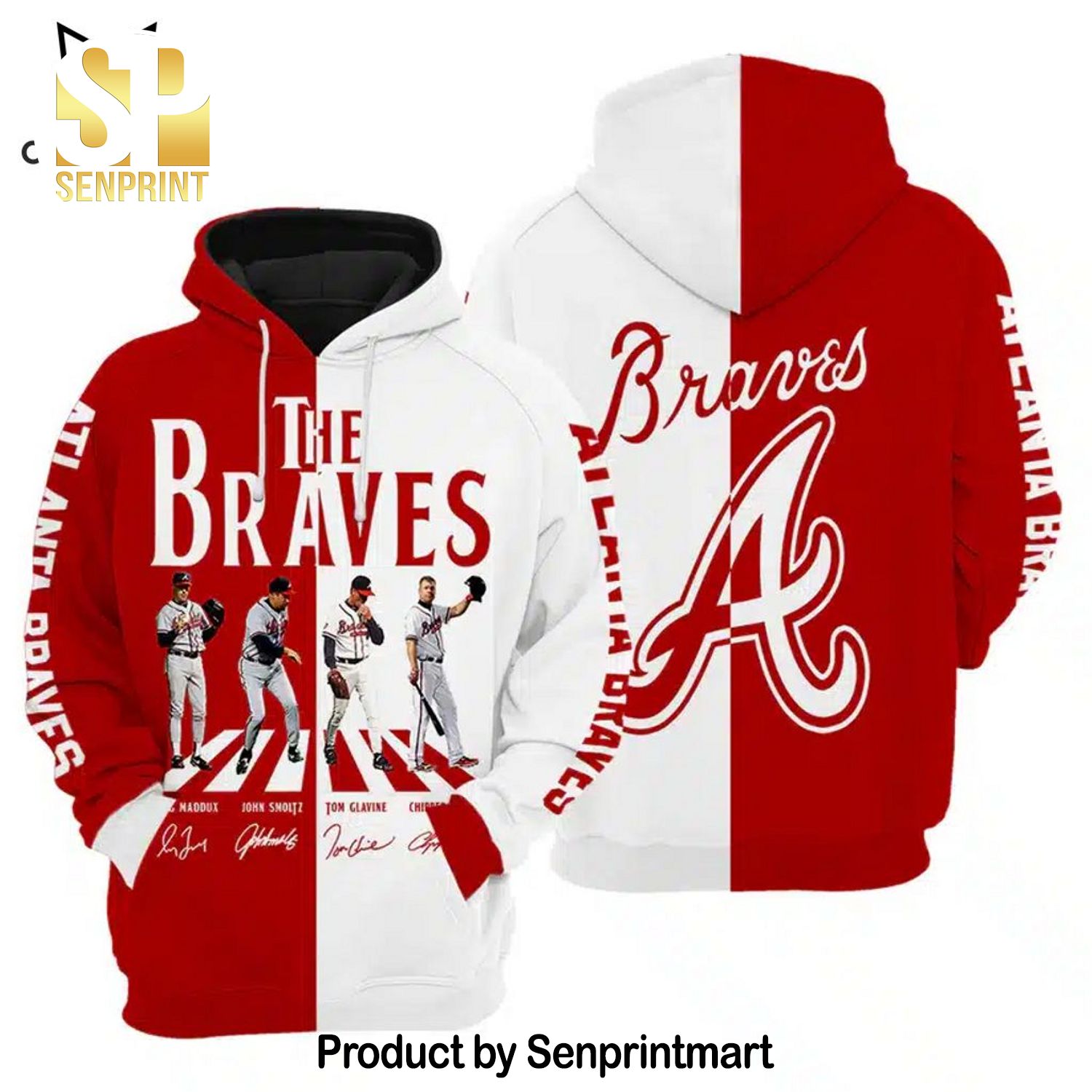 Atlanta Braves White Mix Red Full Print Shirt