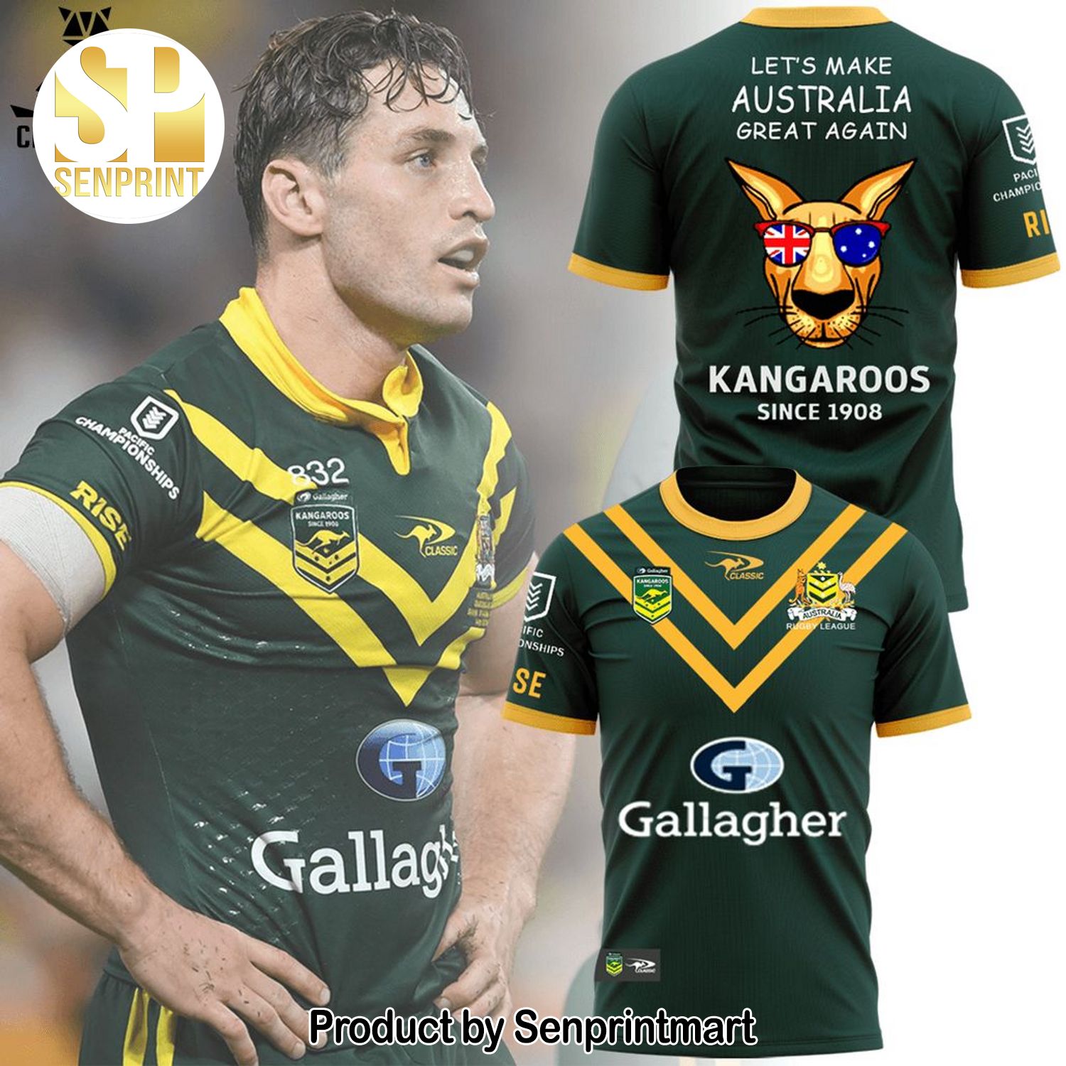 Australian Kangaroos Pacific Gallagher Lets Make Australia Great Again Kangraroos Since 1908 Green 3D Full Printing Shirt