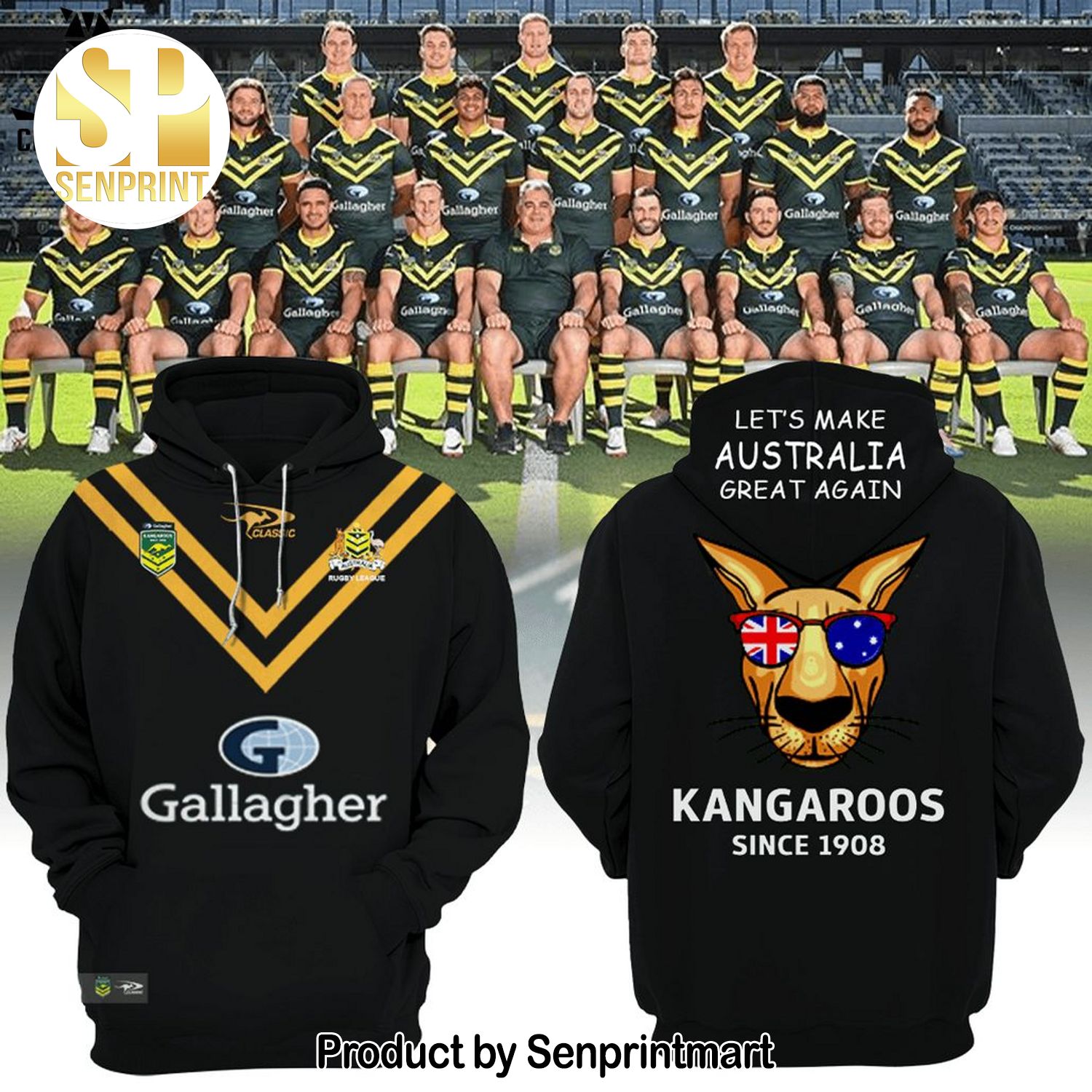 Australian Kangaroos Since 1908 Pacific Rugby League Championships Black Design Full Print Shirt
