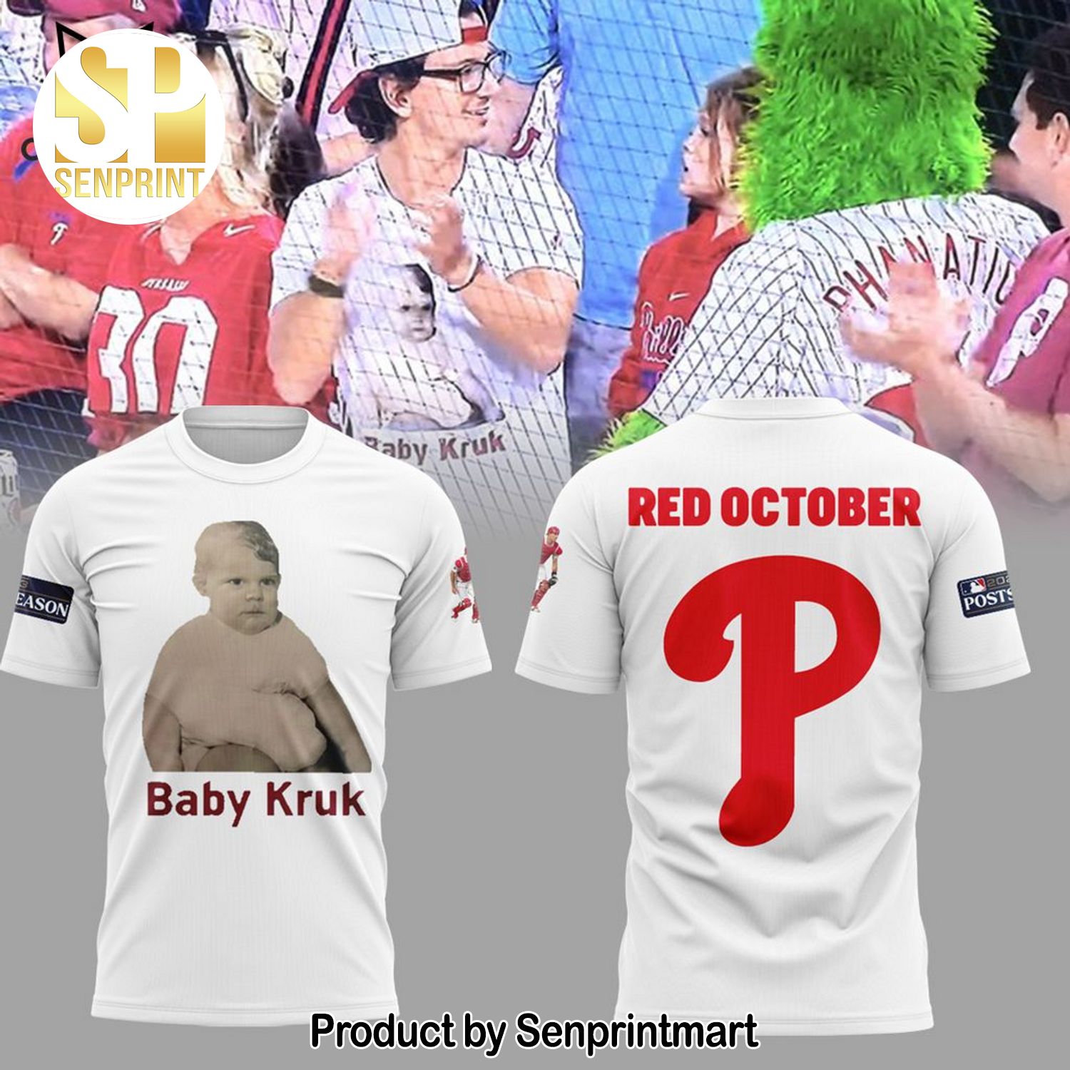 Baby Kruk Postseason Phillies White Full Printed 3D Shirt