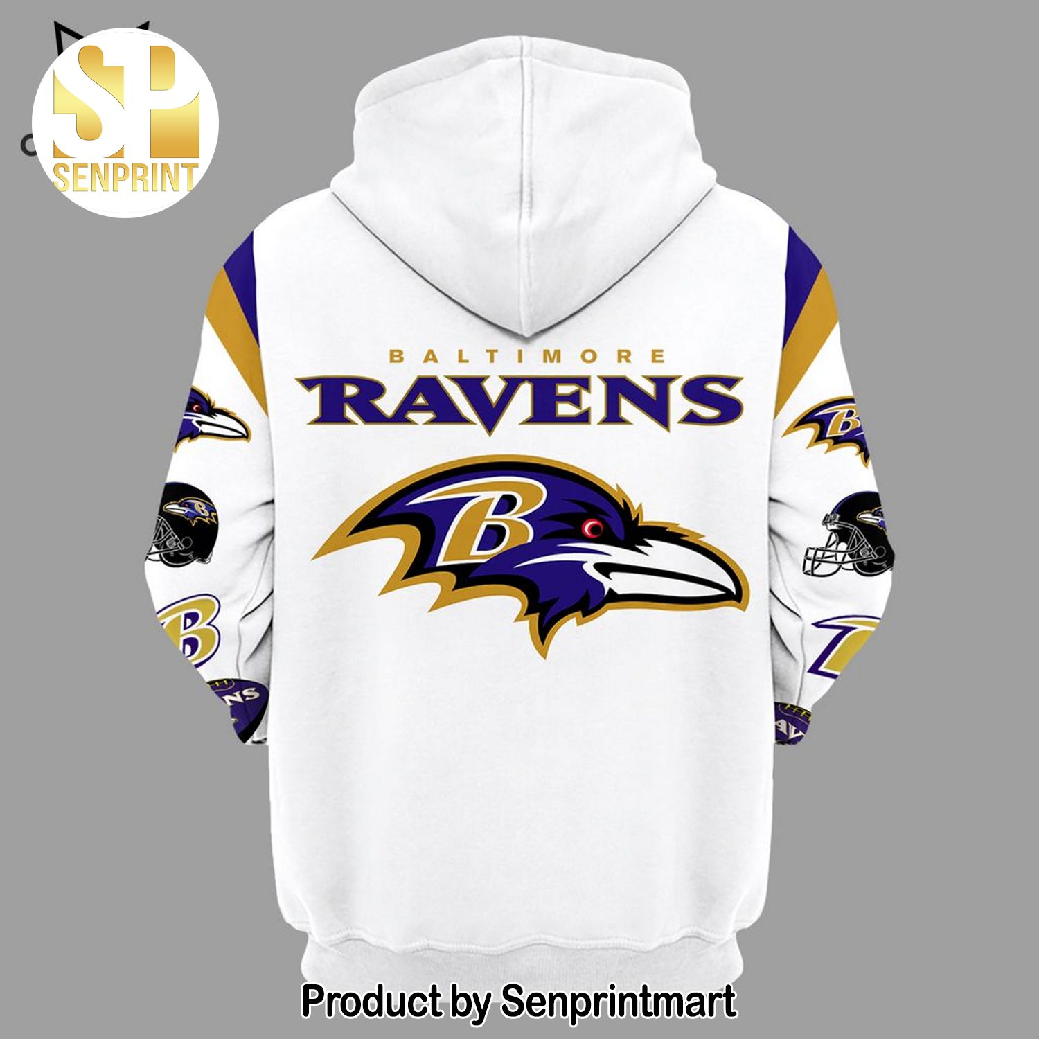 Baltimore Ravens 1996 Mascot Design White Full Print Shirt