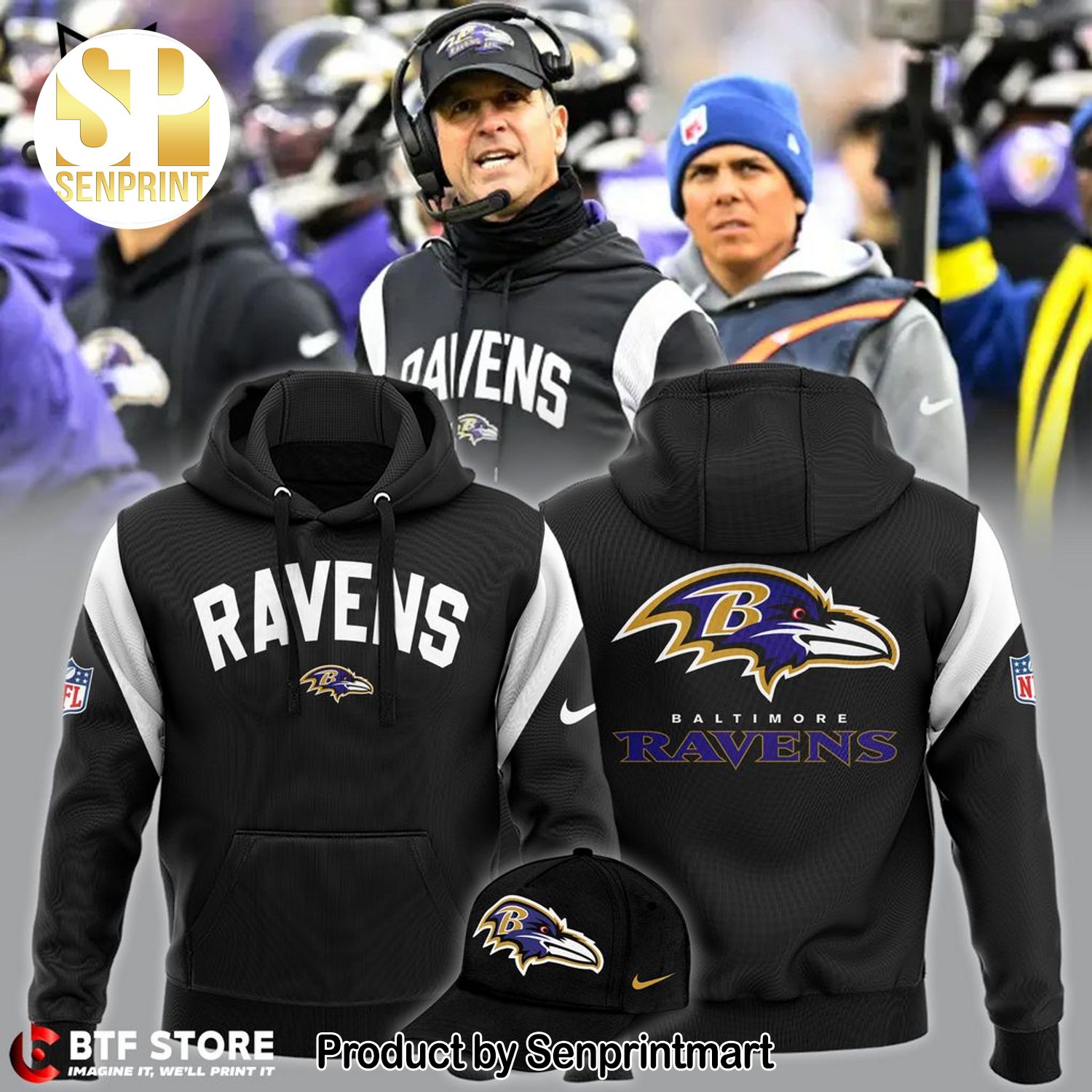Baltimore Ravens Apparel Mascot Design Full Printing Shirt
