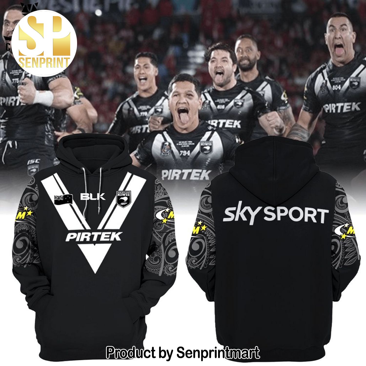BLK Pirtek Sky Sport New Zealand National Rugby League World Cup Black Design All Over Printed Shirt