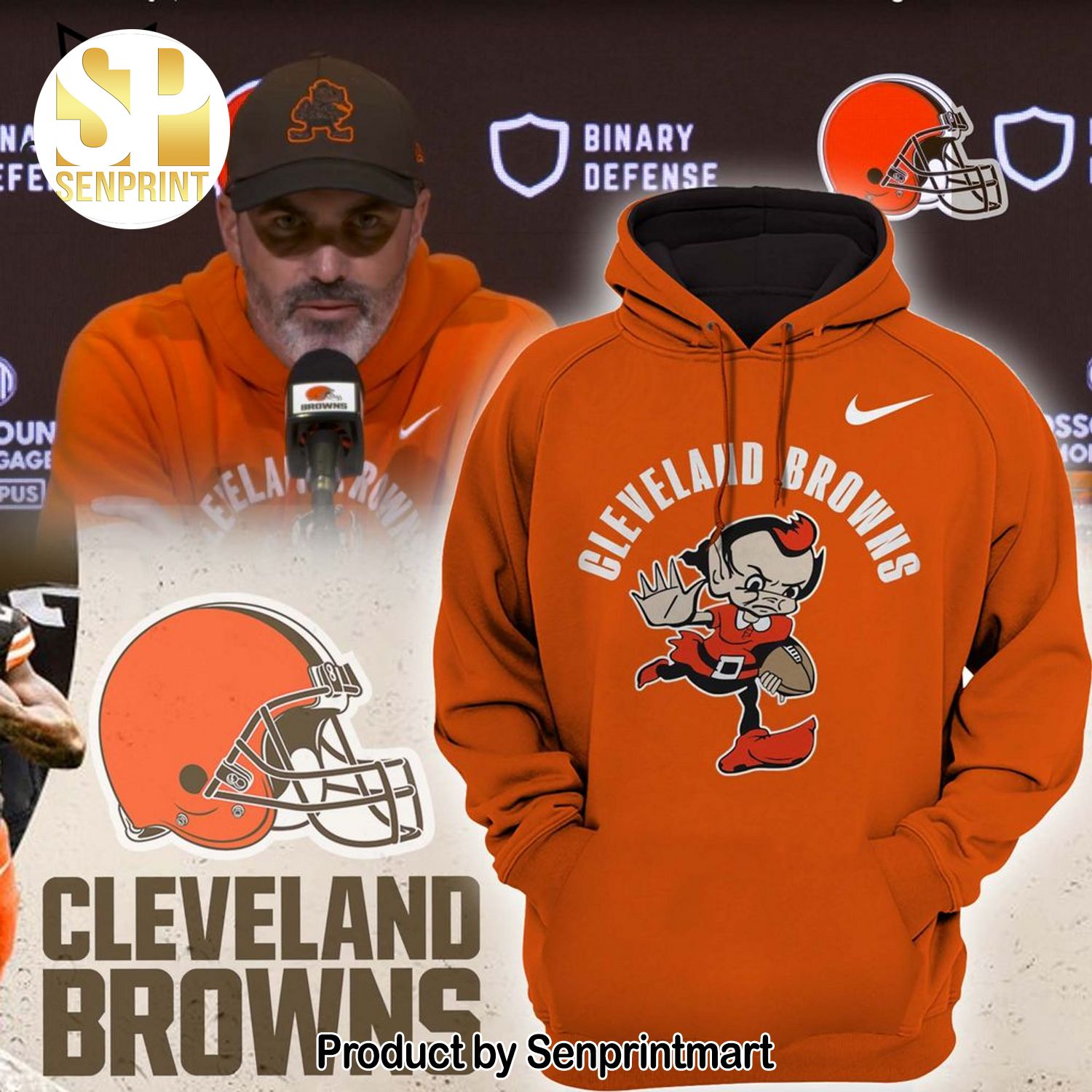 Cleveland Browns Mascot Logo Orange Design Full Printing Shirt