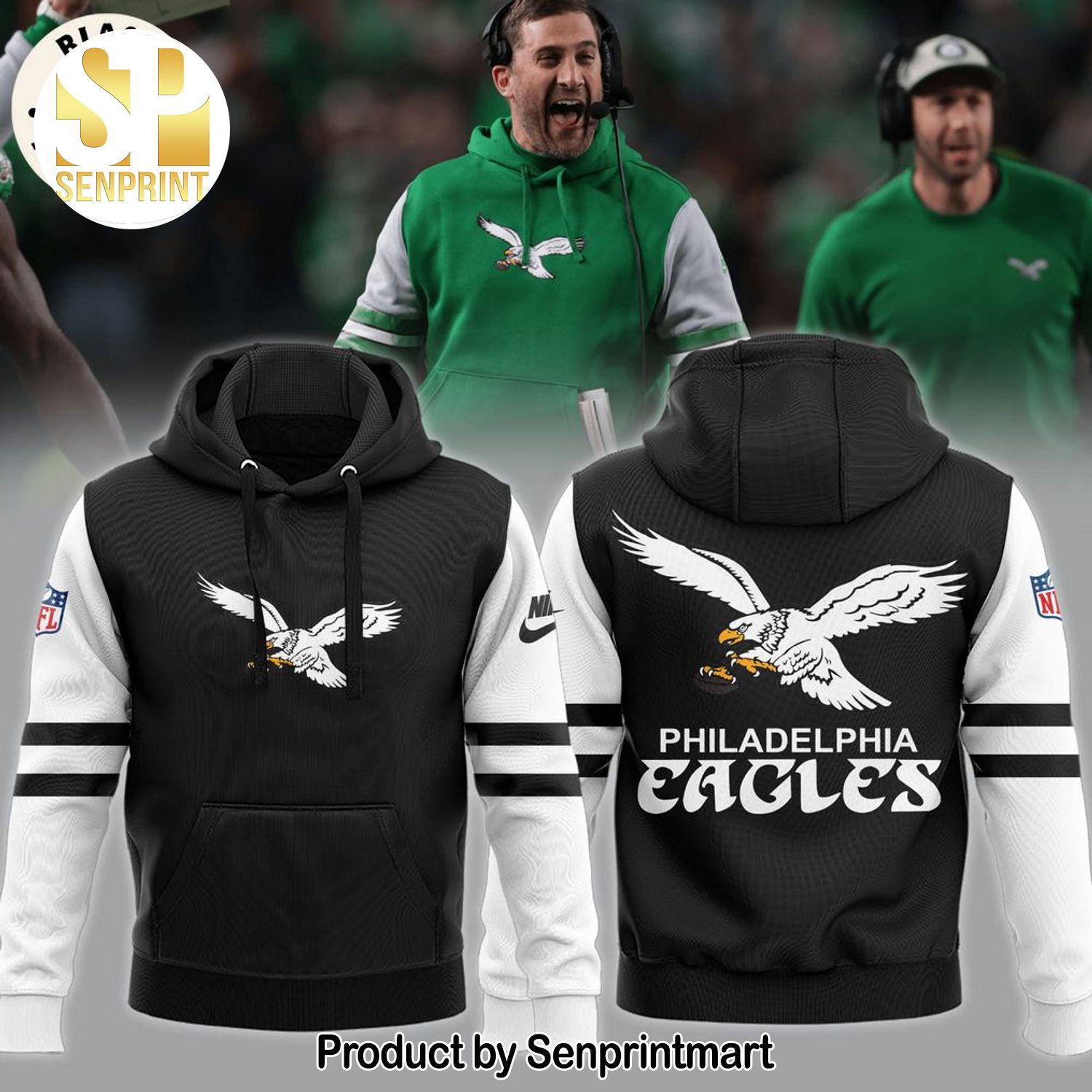 Coach Nicholas John Sirianni’s Philadelphia Eagles NFL Logo Black Design Full Print Shirt