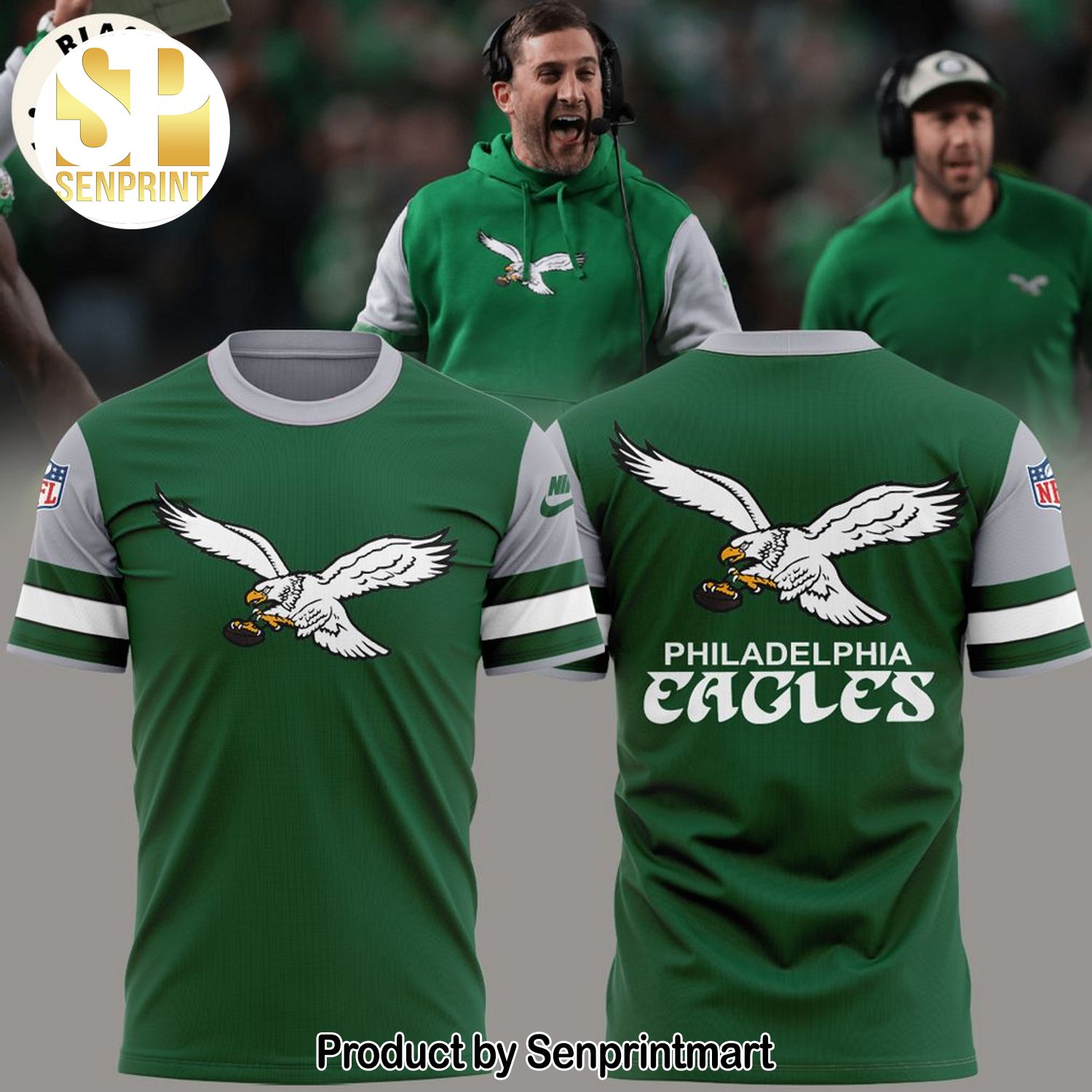 Coach Nicholas John Siriannis Green Philadelphia Eagles Mascot 3D Full Printed Shirt