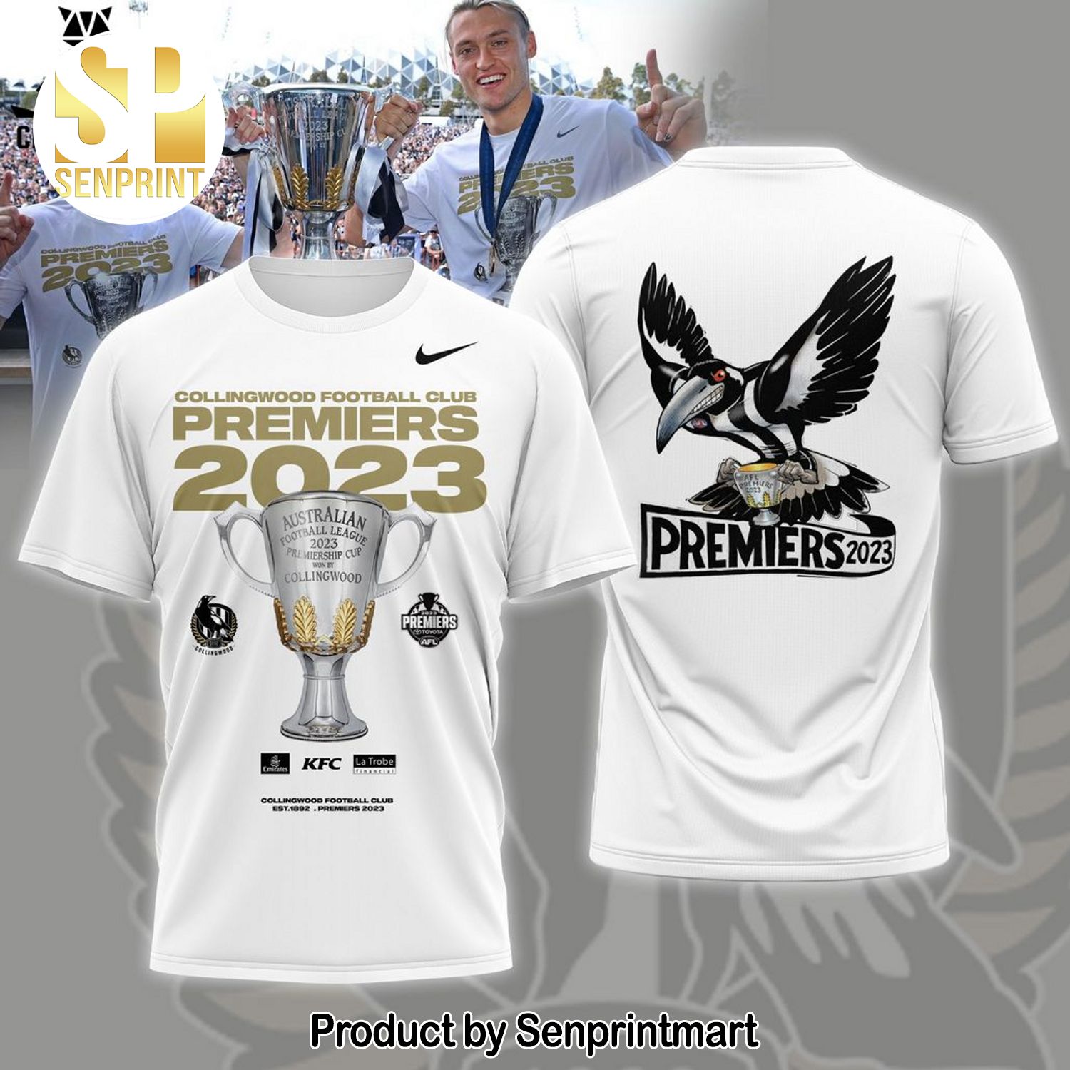 Collingwood Football lub Premiers 2023 Toyota AFL White Full Printing 3D Shirt