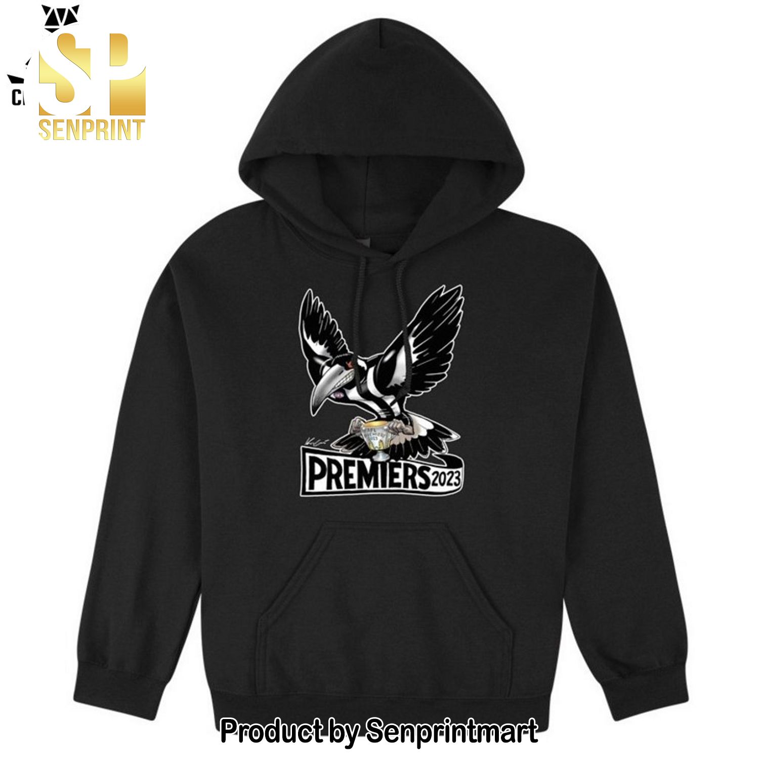 Collingwood Magpies Champions Premiers 2023 Mascot Black Full Printing Shirt