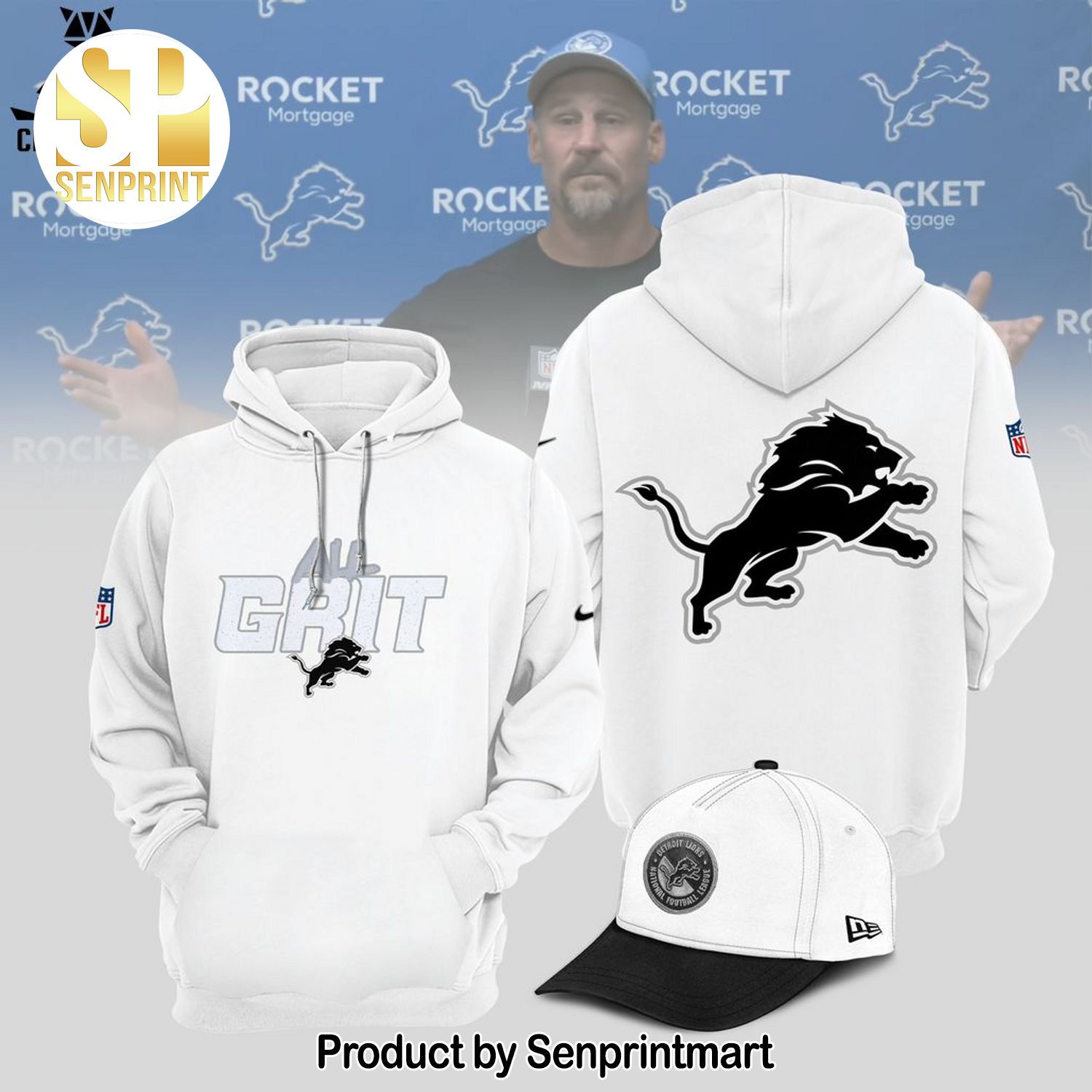 Detroit Lions Grit Mascot Design White All Over Print Shirt