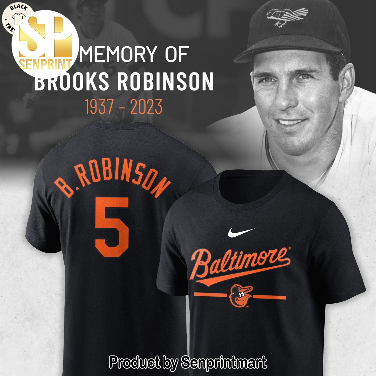 In Memory Of Brooks Robinson 1937-2023 B.Robinson Baltimore Mascot Logo Black All Over Print Shirt