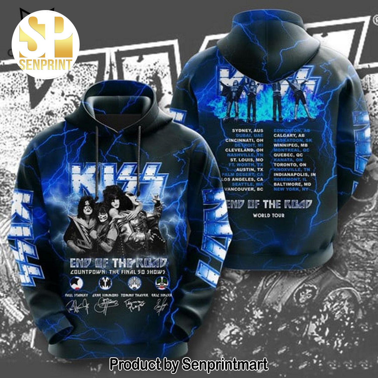 Kiss End Of The Road World Tour Thunder Full Printing Shirt