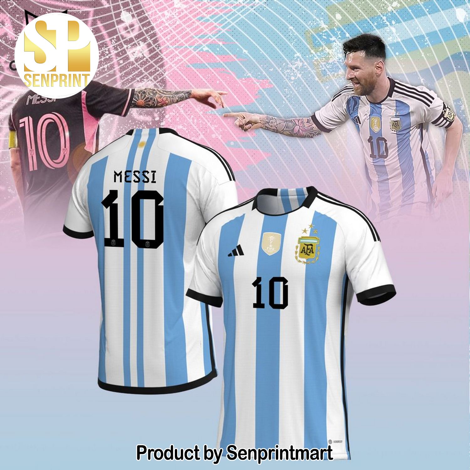 Lionel Messi Logo Blue White 3D Full Print Shirt