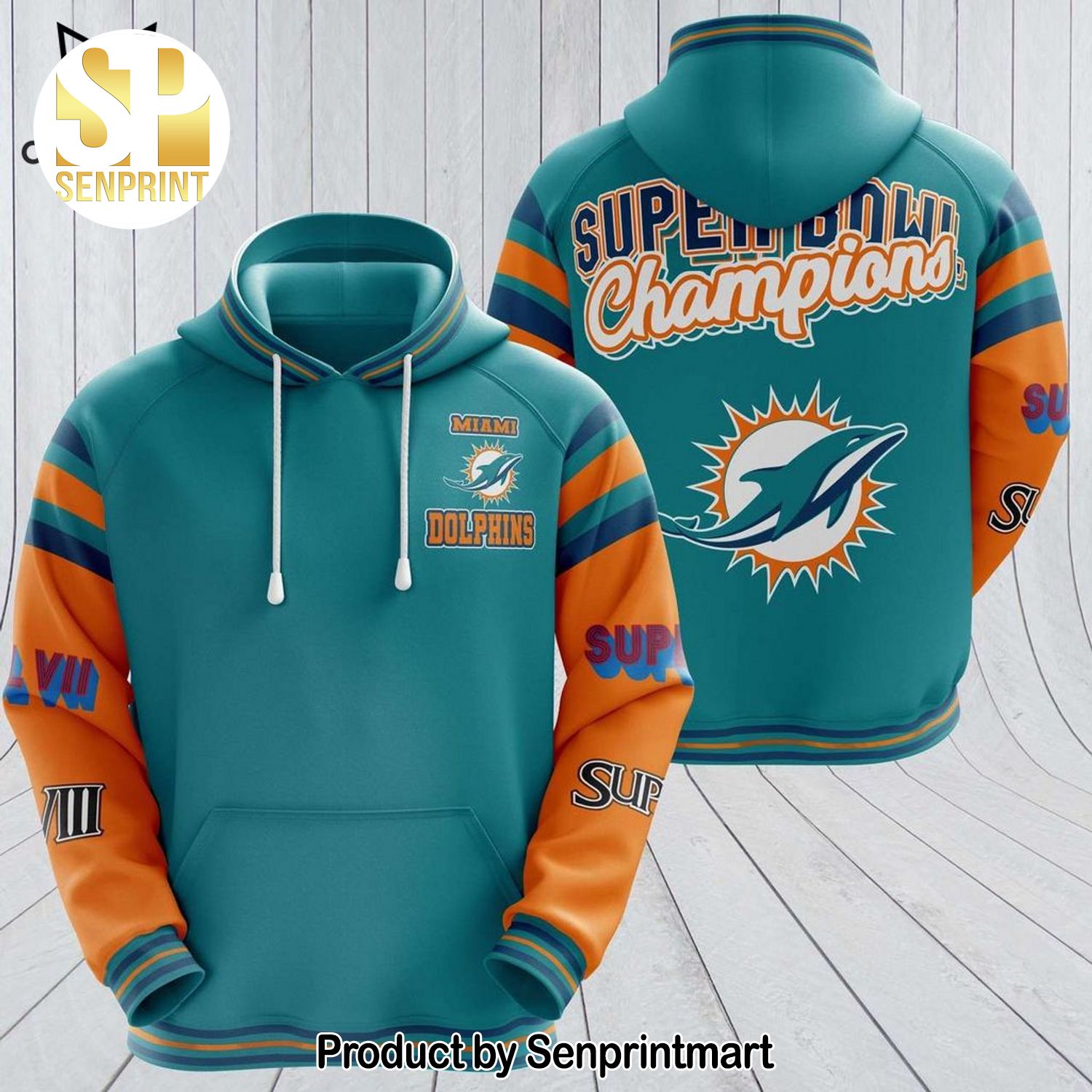 Miami Dolphins Super Bow Champions Blue Orange Design 3D Shirt