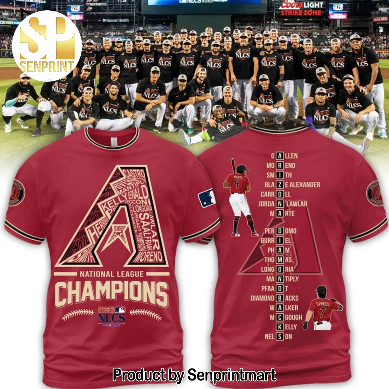 National League Champions 2023 NLCS Player List Arizona Diamondbacks Logo Red 3D All Over Printed Shirt