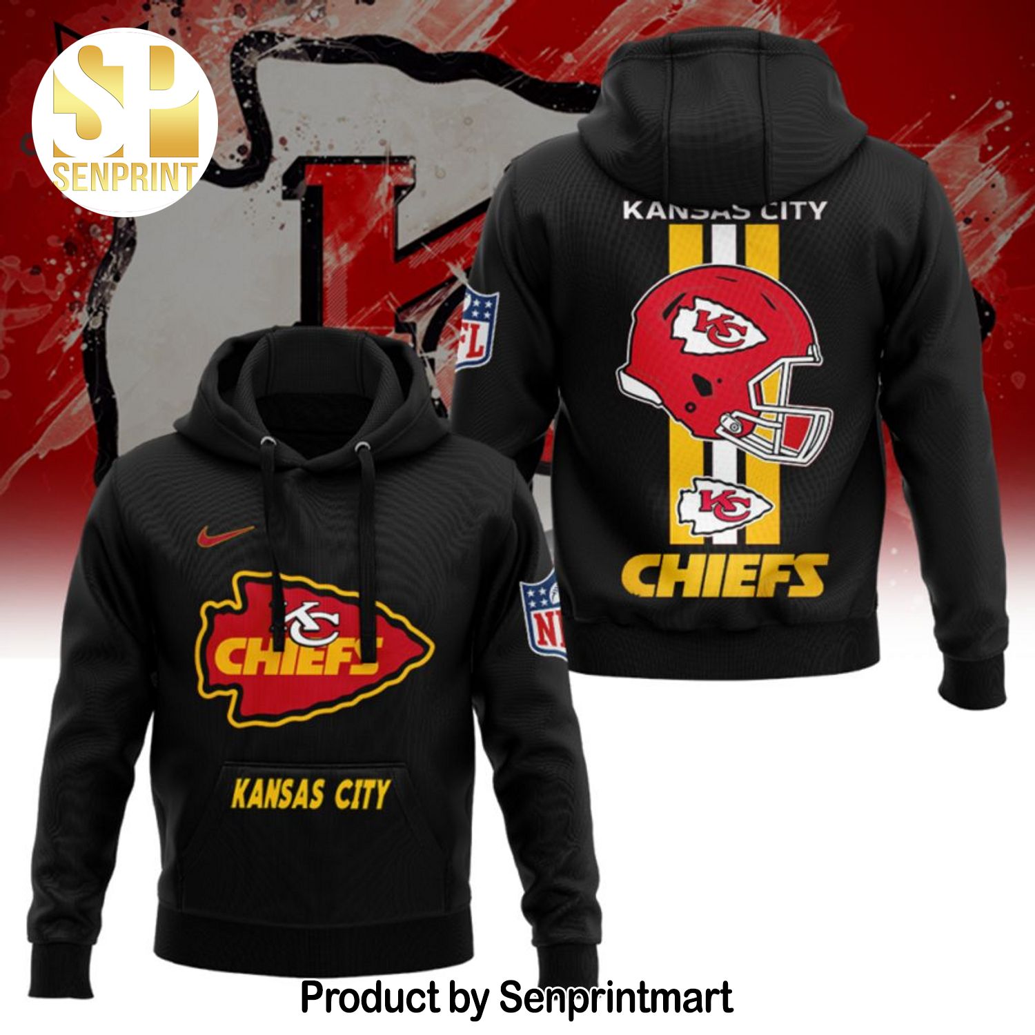 NFL Kansas City Chiefs Logo Design Black 3D Shirt