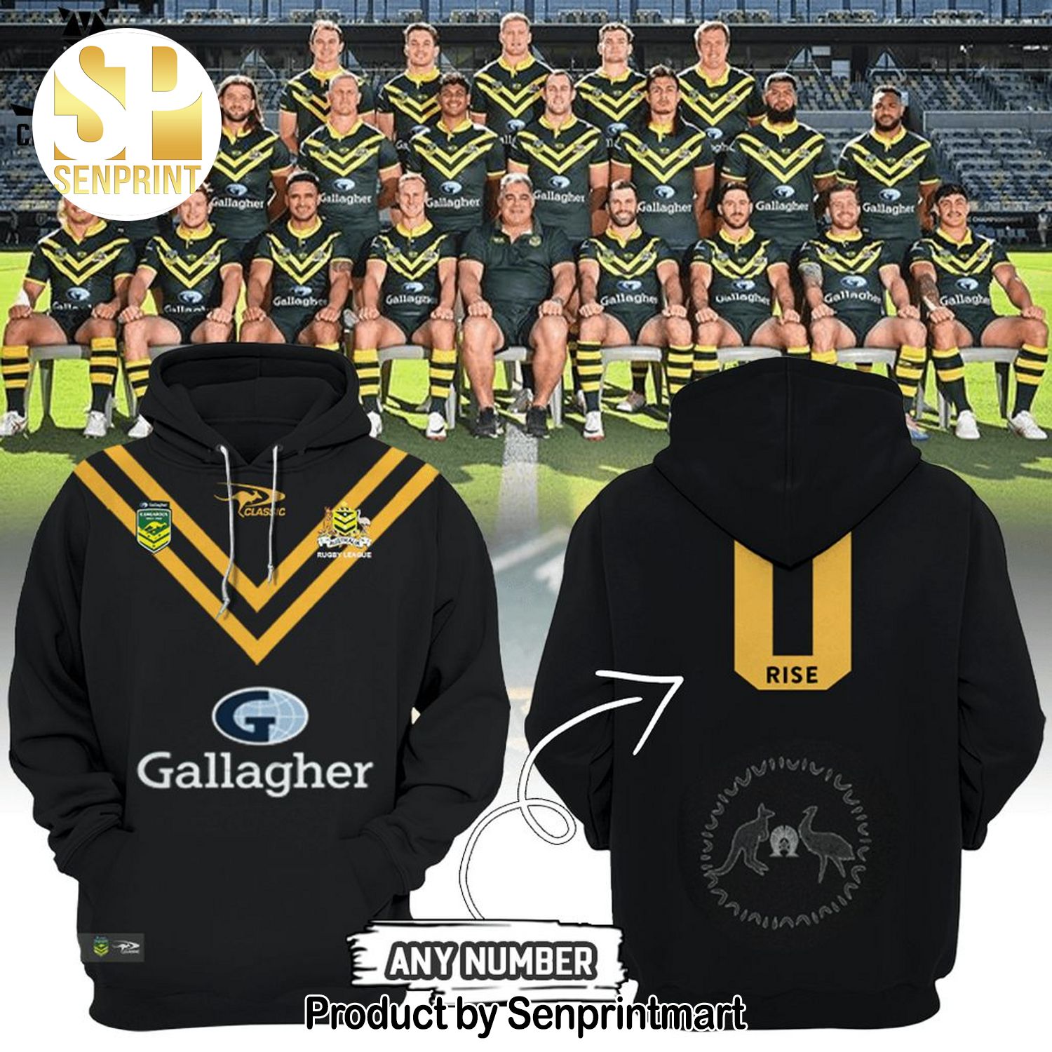 Personalized Australian Kangaroos Pacific Rugby League Championships Black Design All Over Printed Shirt