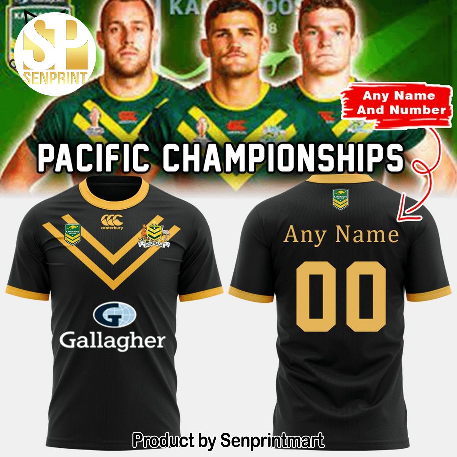 Personalized Australian Kangaroos Pacific Rugby League Championships Black Logo 3D Full Printing Shirt