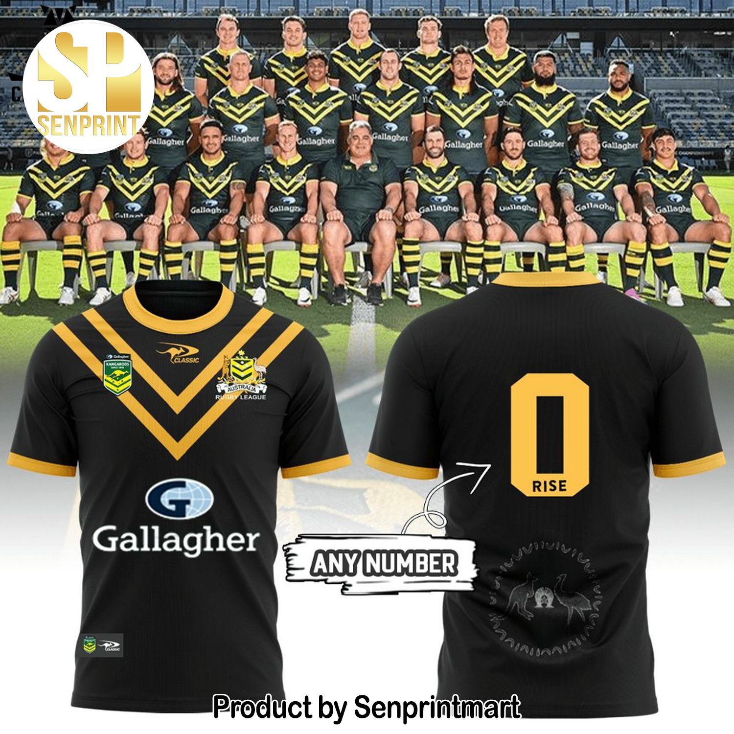 Personalized Australian Kangaroos Pacific Rugby League Championships Black With Yellow Trim 3D Full Printing Shirt