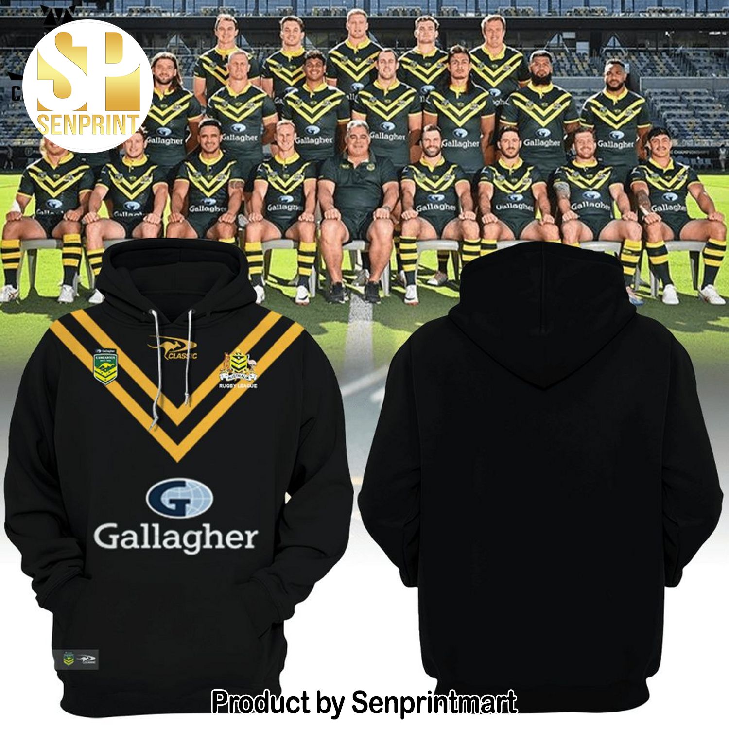 Personalized Australian Kangaroos Pacific Rugby League Championships Gallaher Black Design Full Print Shirt