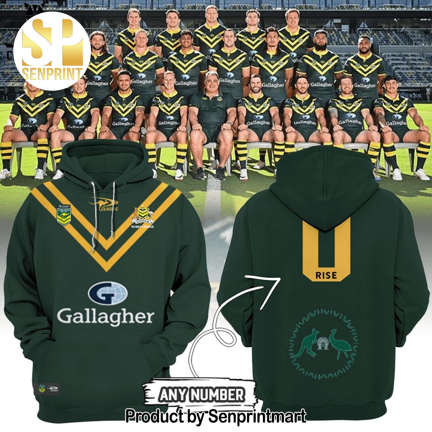 Personalized Australian Kangaroos Pacific Rugby League Championships Green Design Full Printing Shirt