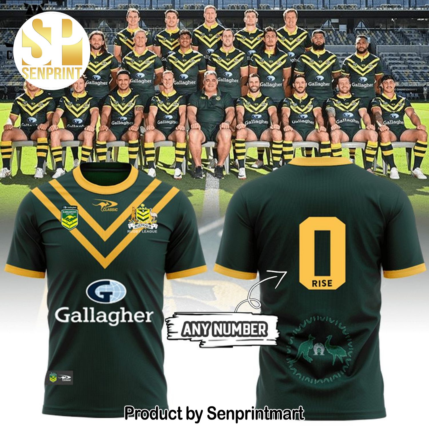 Personalized Australian Kangaroos Pacific Rugby League Championships Green With Yellow Trim 3D All Over Printed Shirt