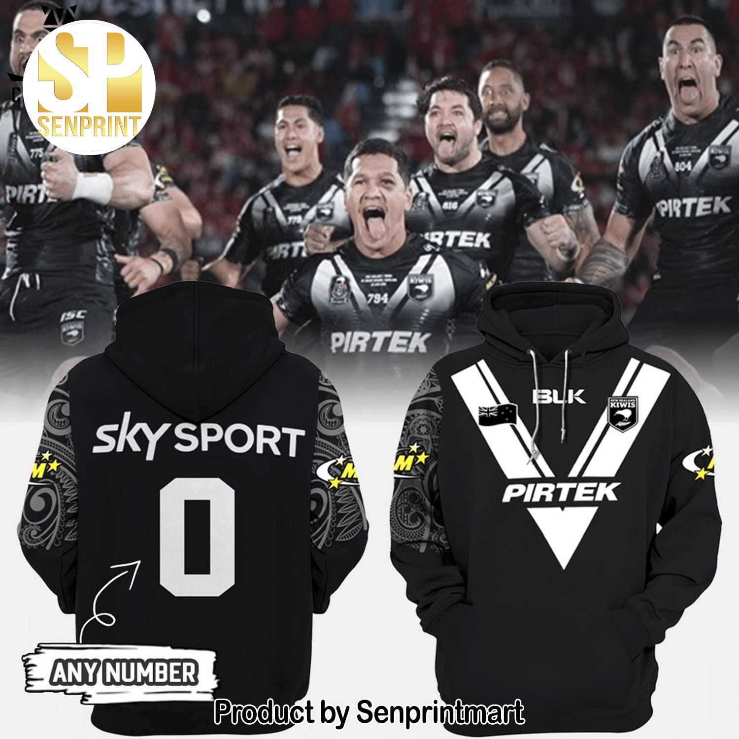 Personalized BLK Pirtek Kiwis NZRL New Zealand National Rugby League Black Design Full Printed Shirt