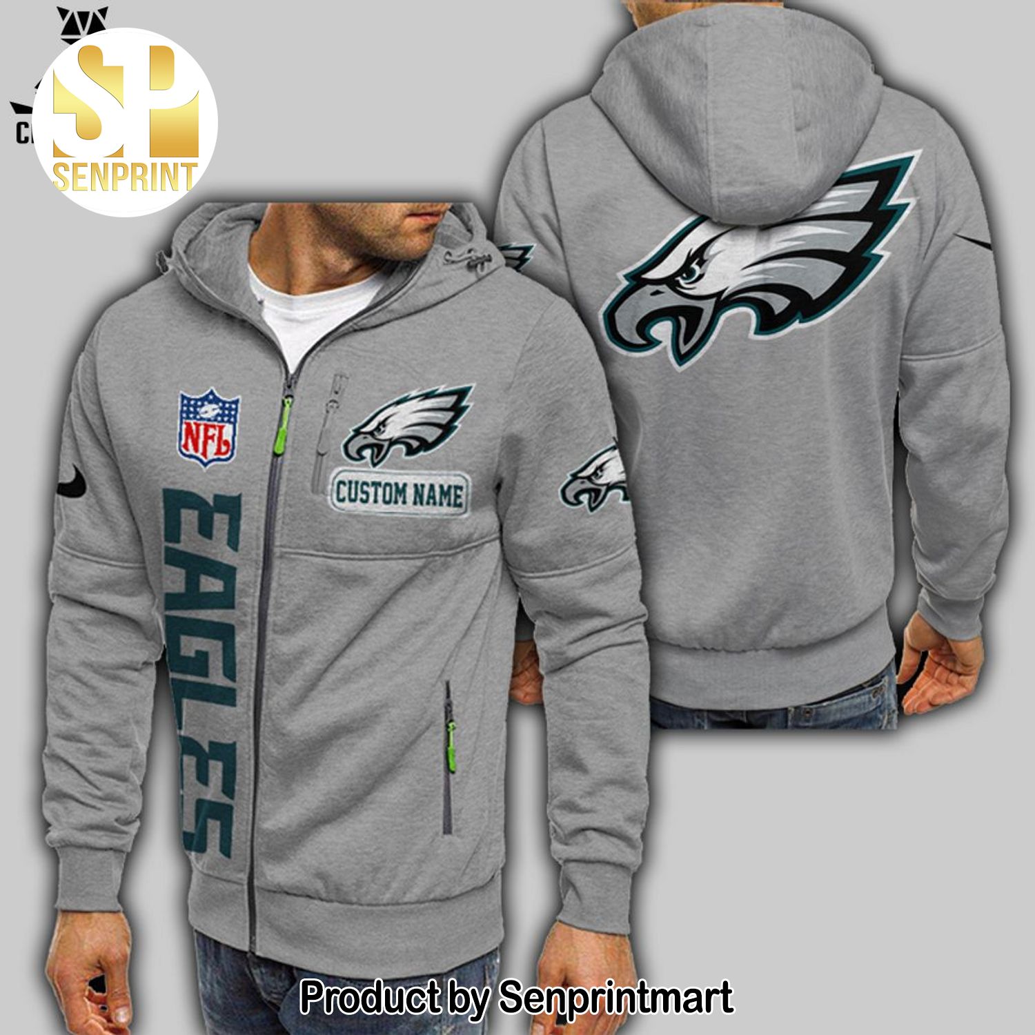 Personalized NFL Philadelphia Eagles Gray Mascot Design All Over Print Shirt