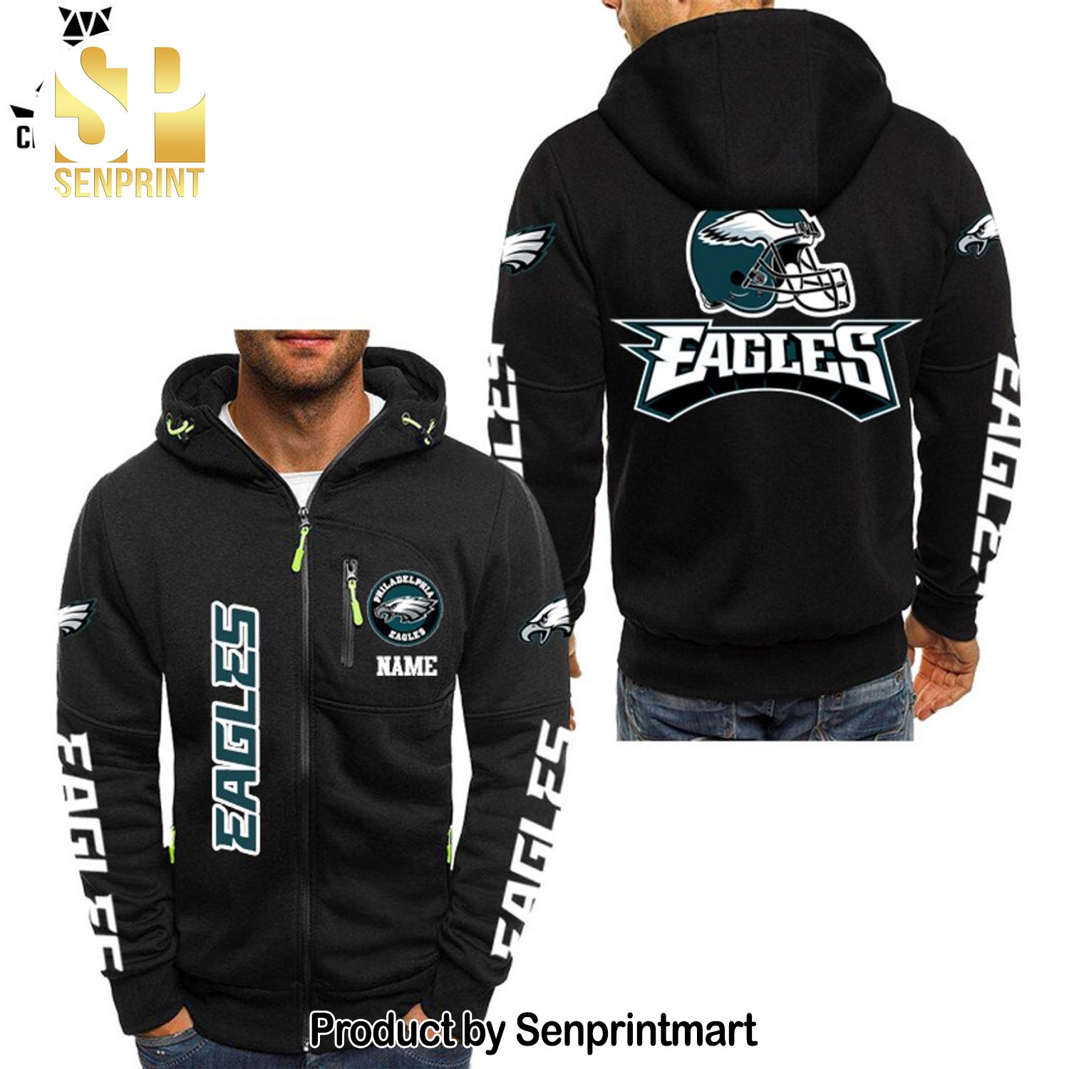 Personalized Philadelphia Eagles 2023 Mascot Design On Sleeve 3D Shirt