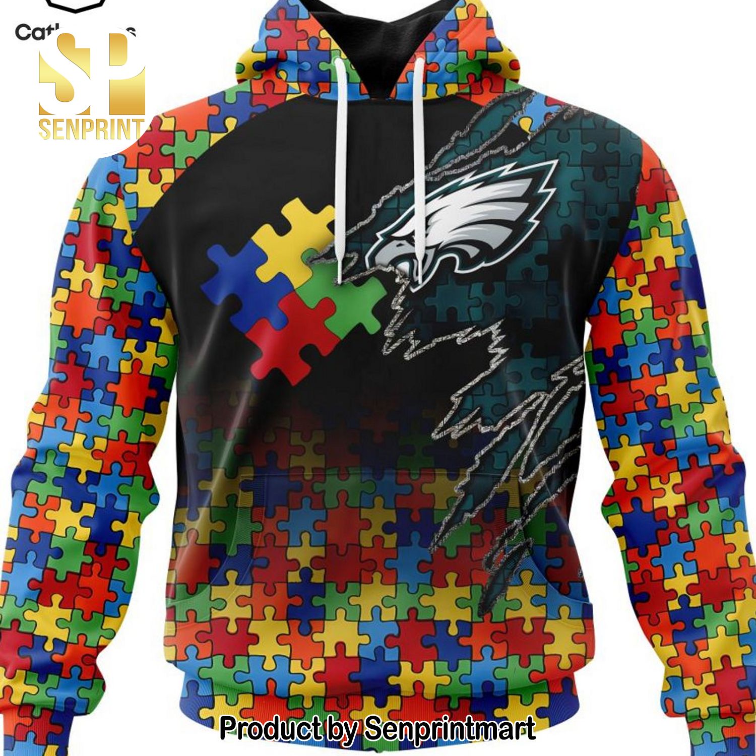 Personalized Philadelphia Eagles Special Autism Awareness Color Puzzle Pieces Design Full Printed Shirt