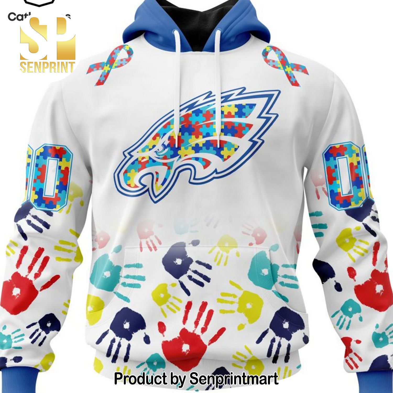 Personalized Philadelphia Eagles Special Autism Awareness Colorful Hands Design Full Print Shirt