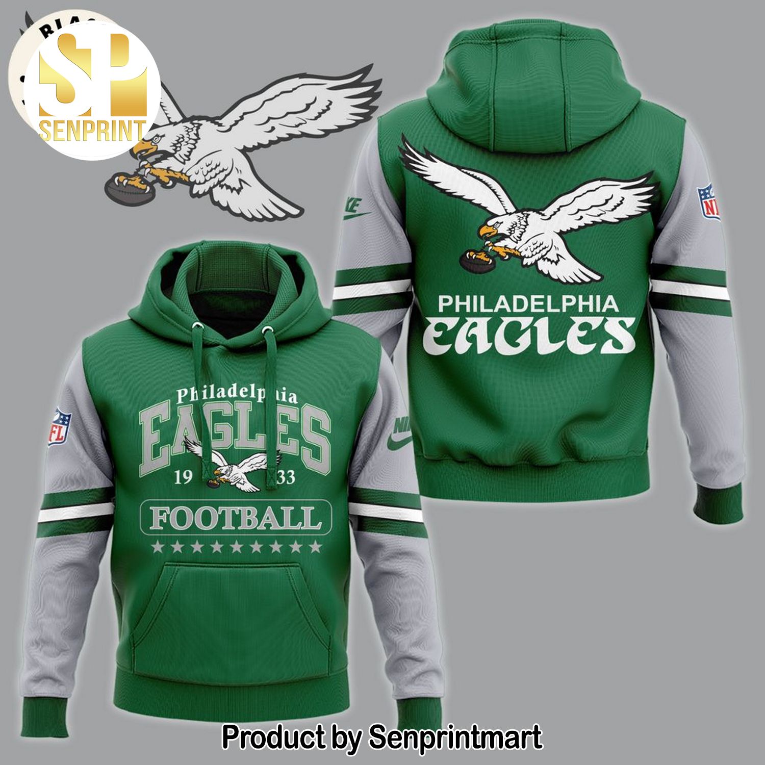 Philadelphia Eagles 1933 Football Mascot Design Green All Over Print Shirt