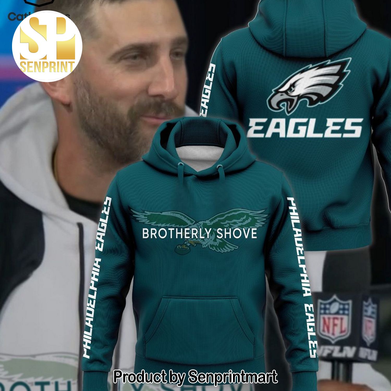 Philadelphia Eagles Brotherly Shove Mascot Design Full Print Shirt